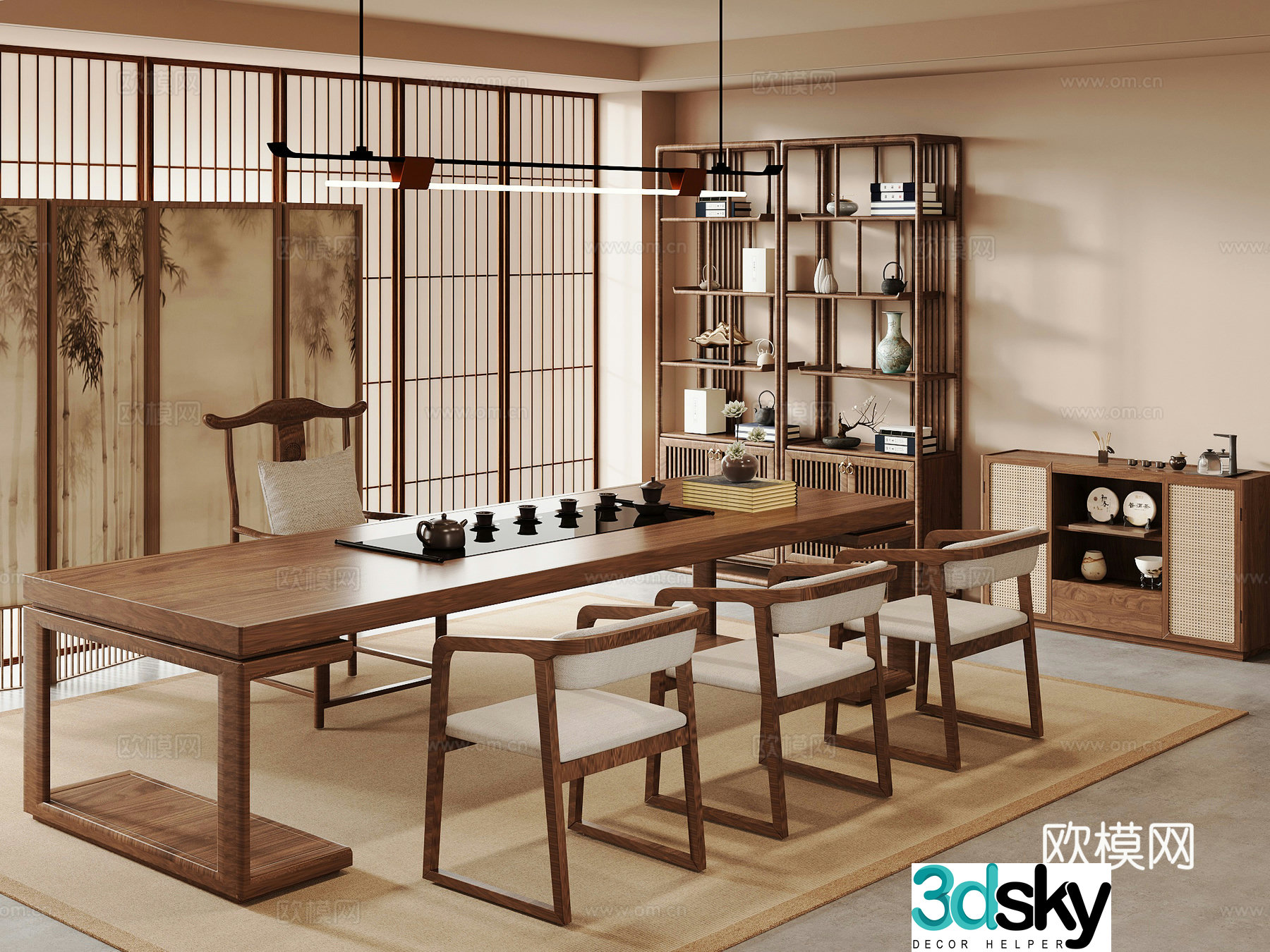 Middle-aged tea cabinet screen Bogu rack 3D model