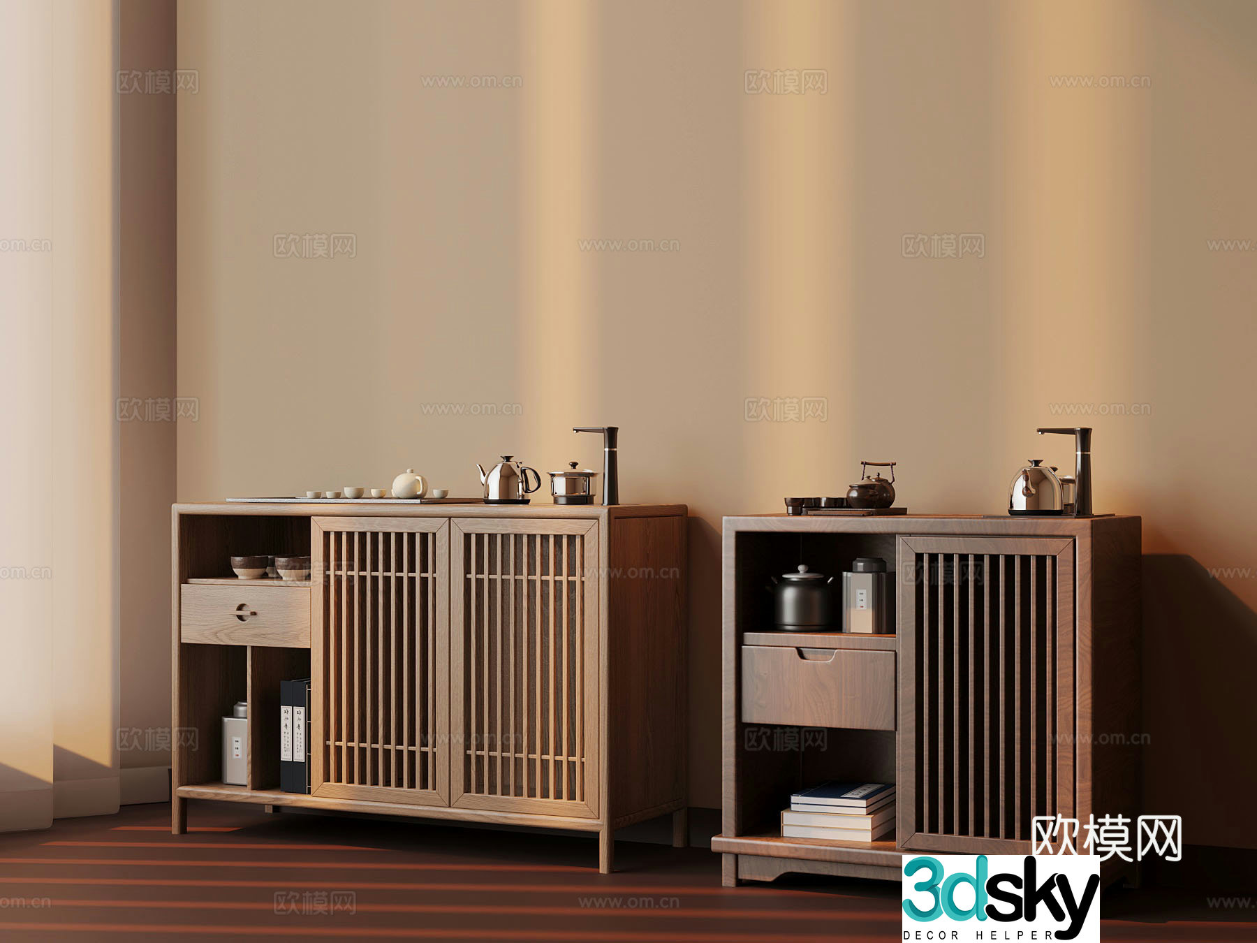 New Chinese style tea cabinet tea set 3D model