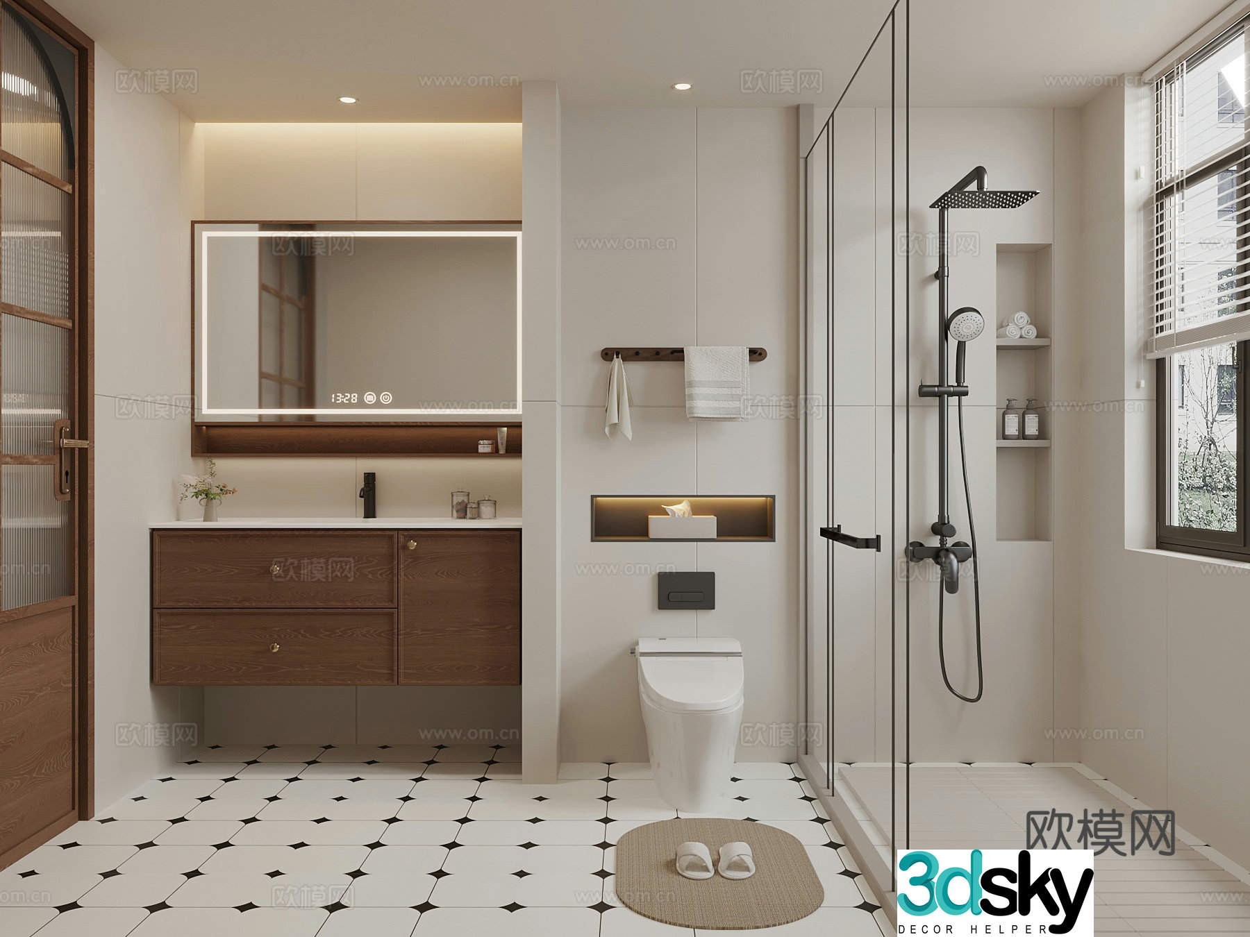 New Chinese style bathroom bathroom cabinet toilet shower 3d model