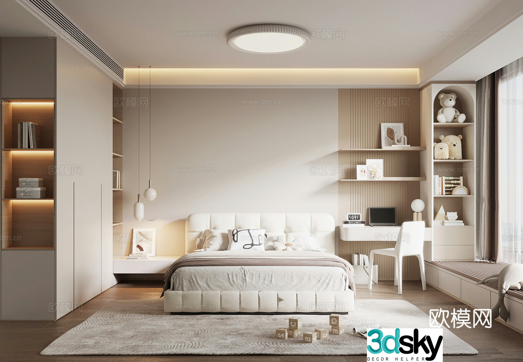 Modern bedroom bay window 3d model
