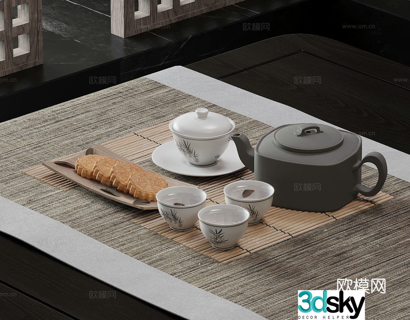 New Chinese style tea set teapot tea cup 3d model