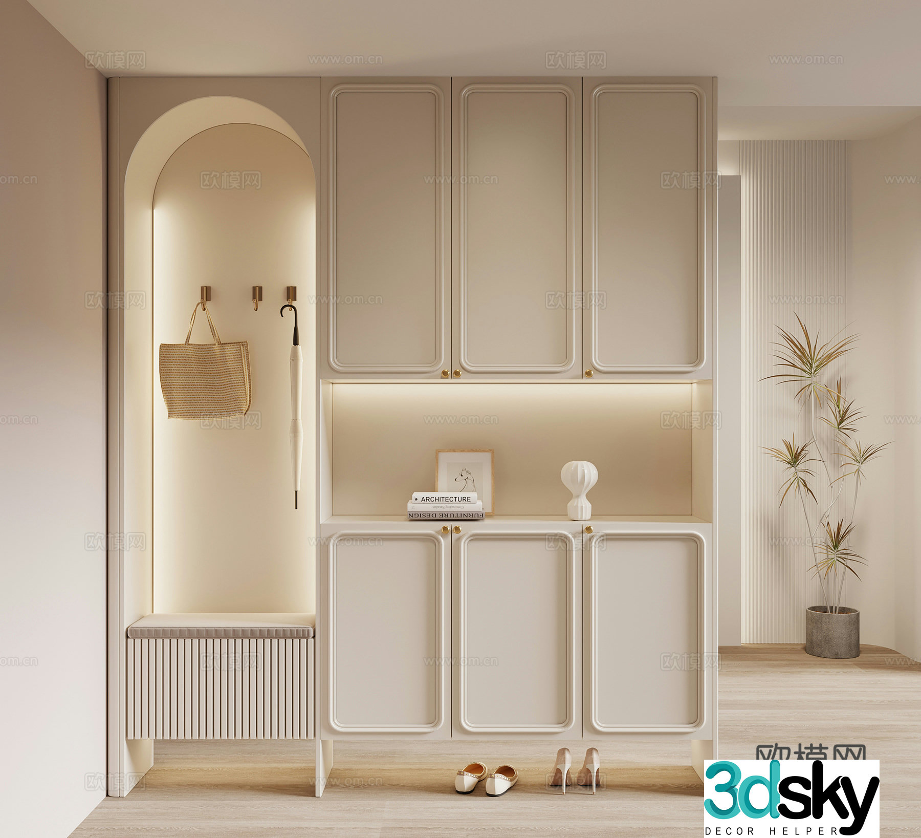 Modern cream style shoe cabinet entrance cabinet 3d model