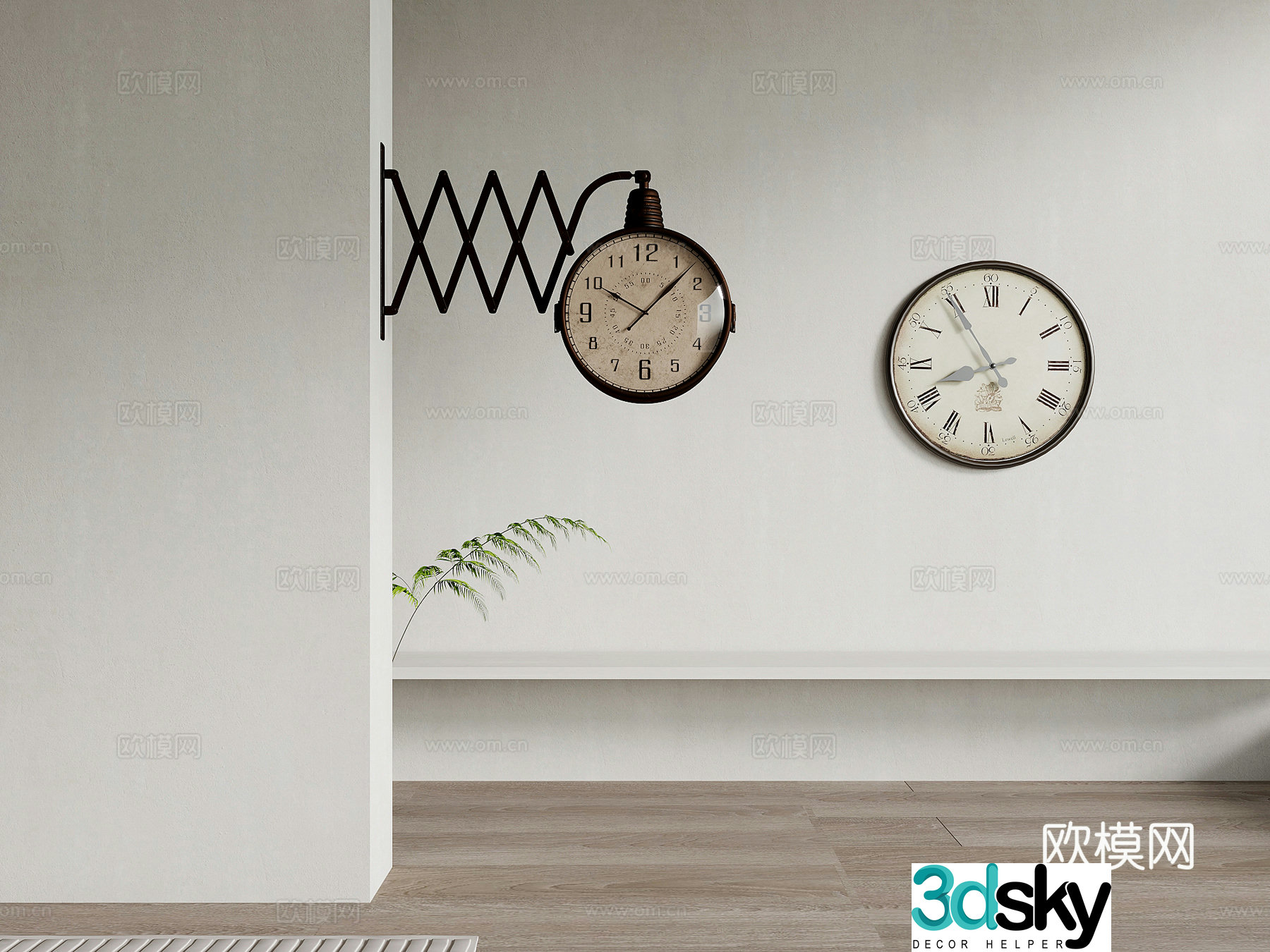 Watch American retro clock Wall clock 3d model