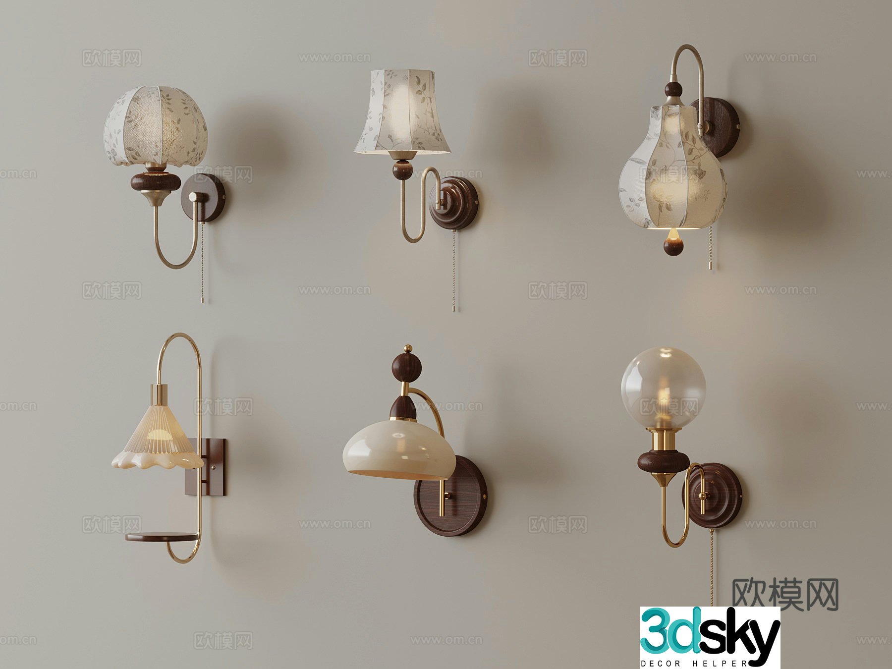 French Cream Wind Wall Light 3D Model