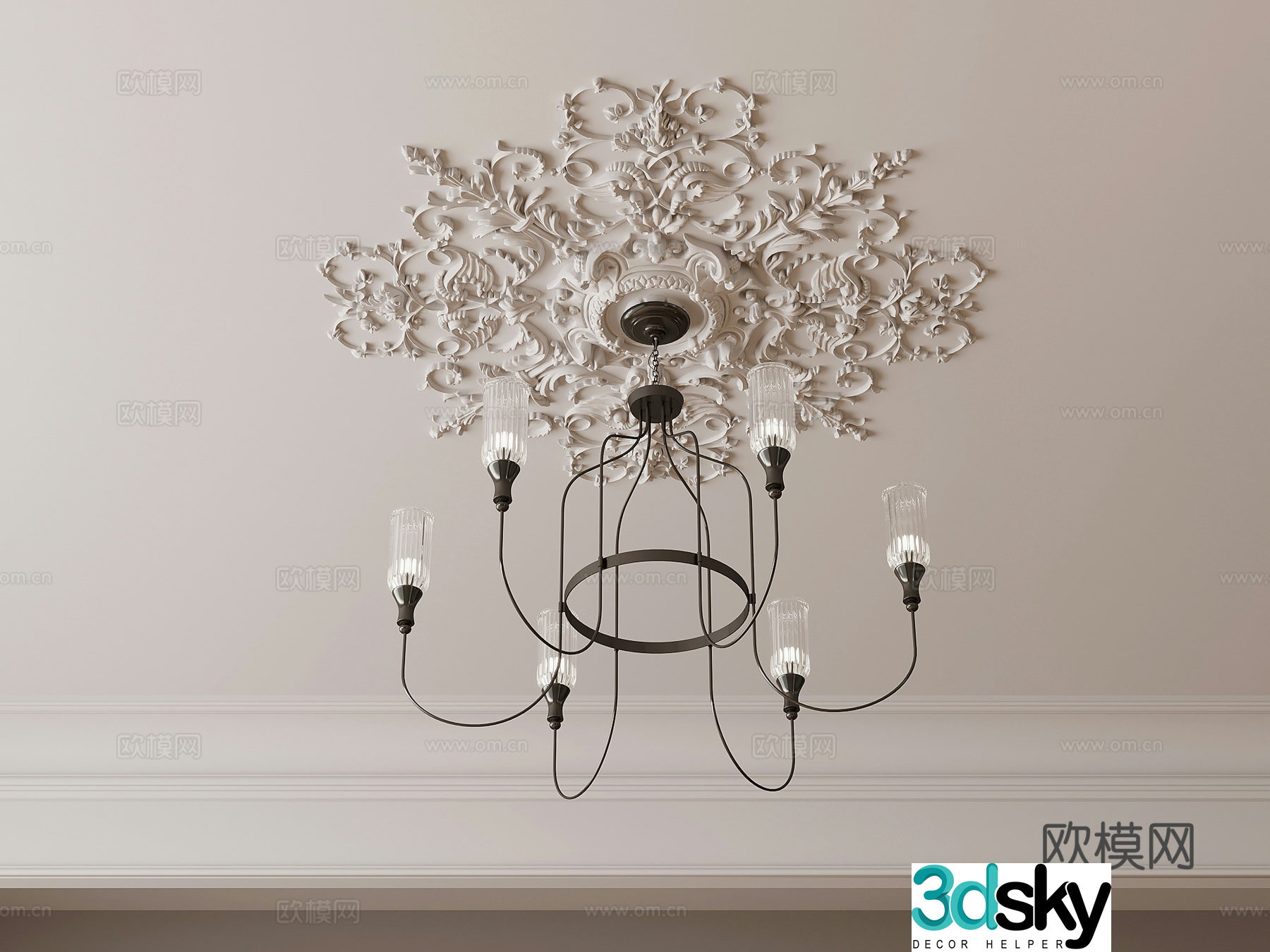 French gypsum lamp tray carved 3D model