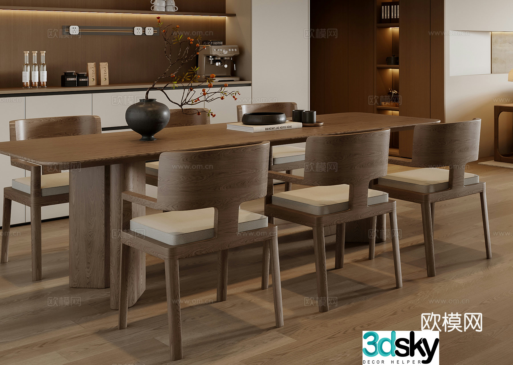 New Chinese dining table and chair combination 3D model