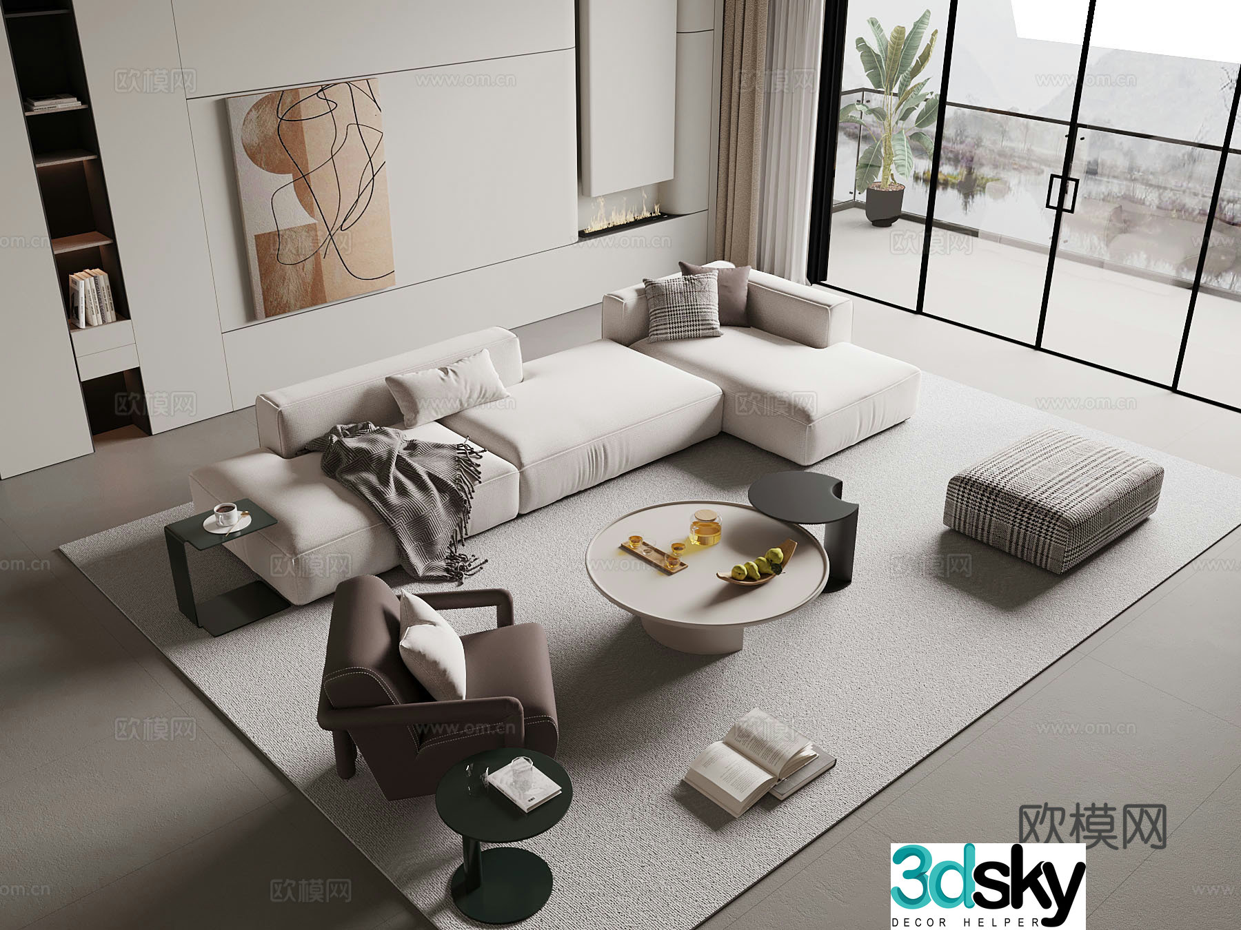 Modern multi-person sofa living room 3d model