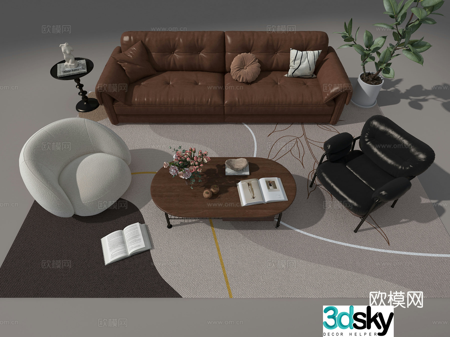 Middle-aged sofa set 3d model