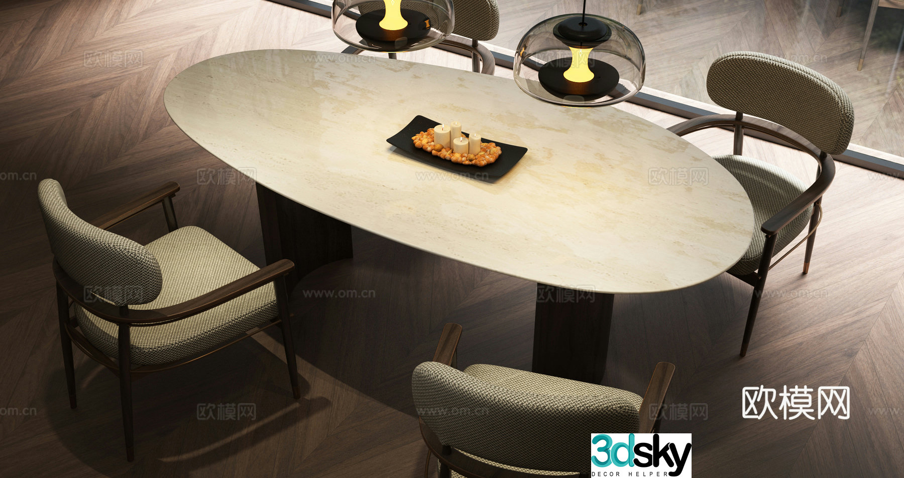 Modern Italian dining table and chair combination 3D model