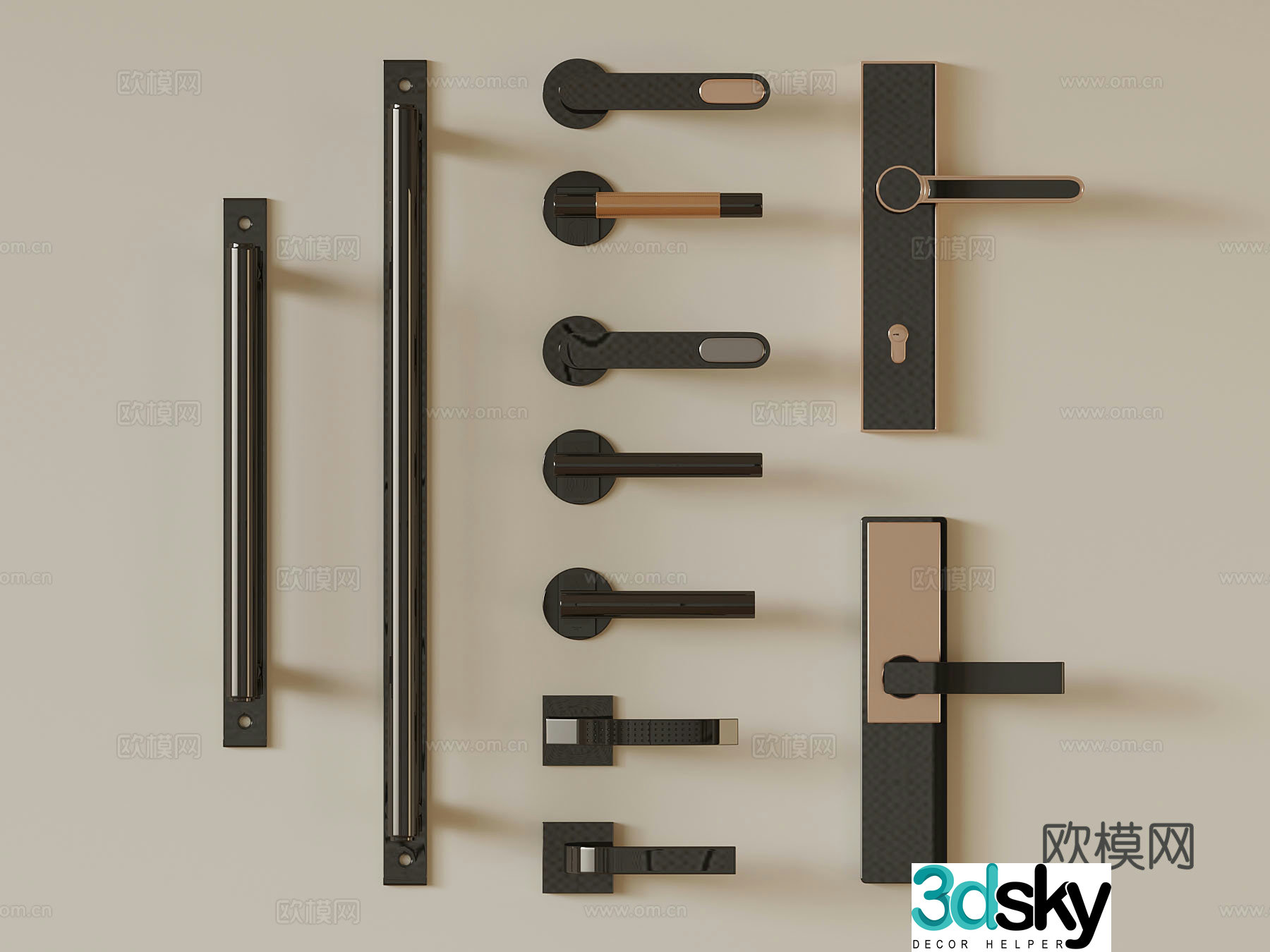 Modern door handle smart lock 3d model