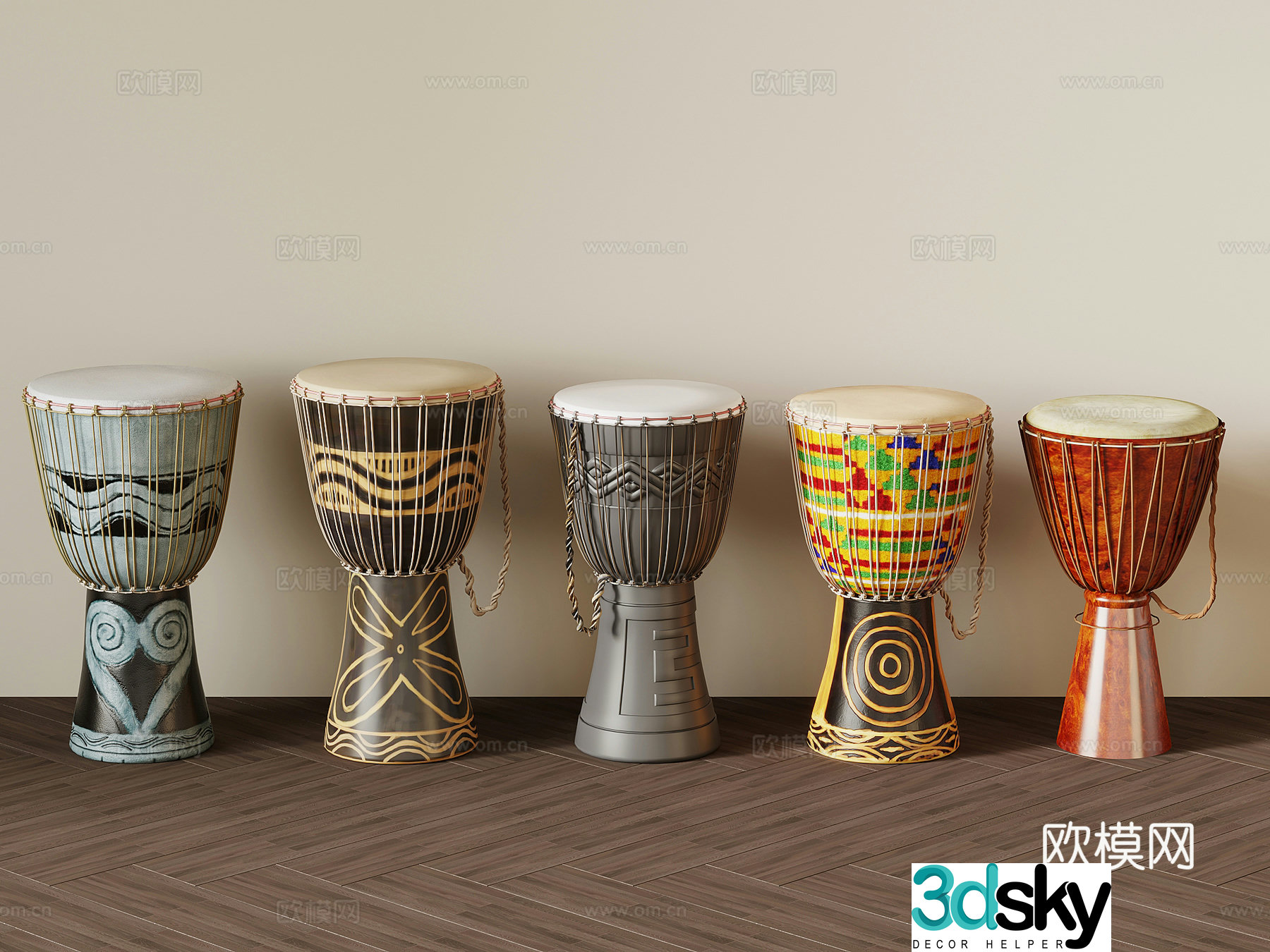 Modern drum hand drum ethnic instrument 3d model