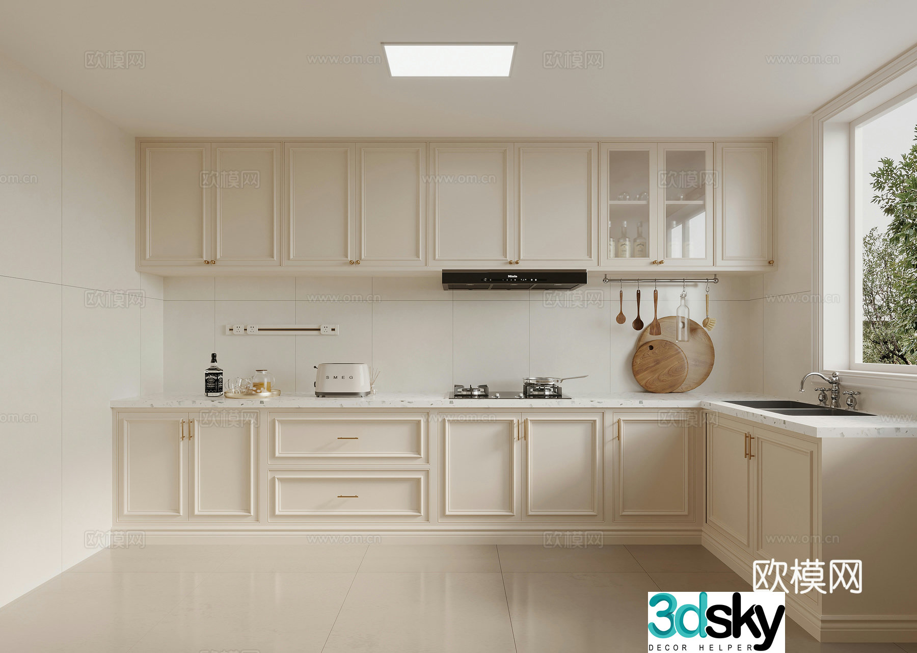 French Creamy Kitchen 3d Model