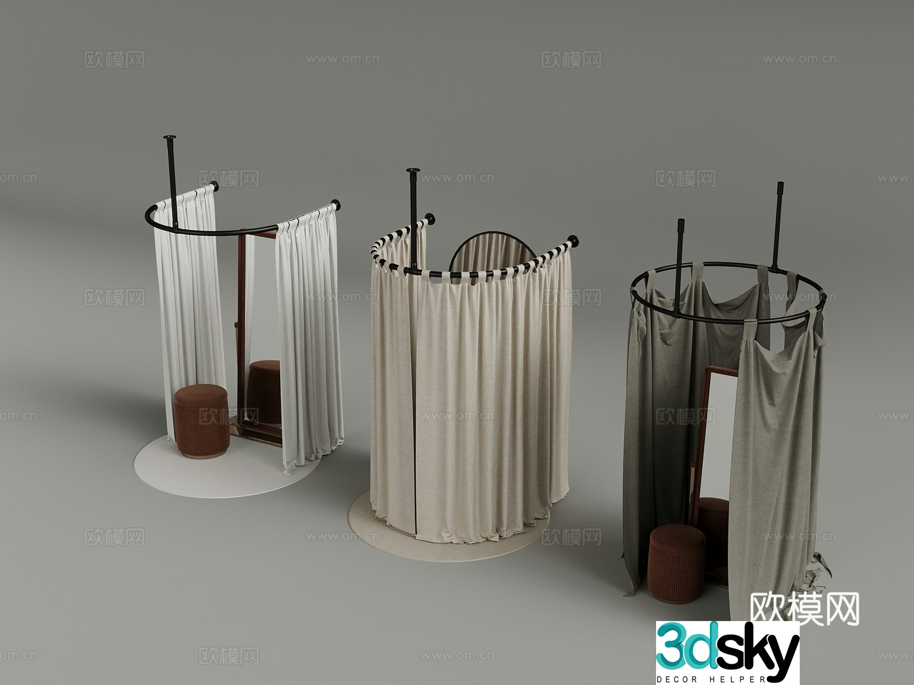 Modern clothing store locker room pull curtain 3d model