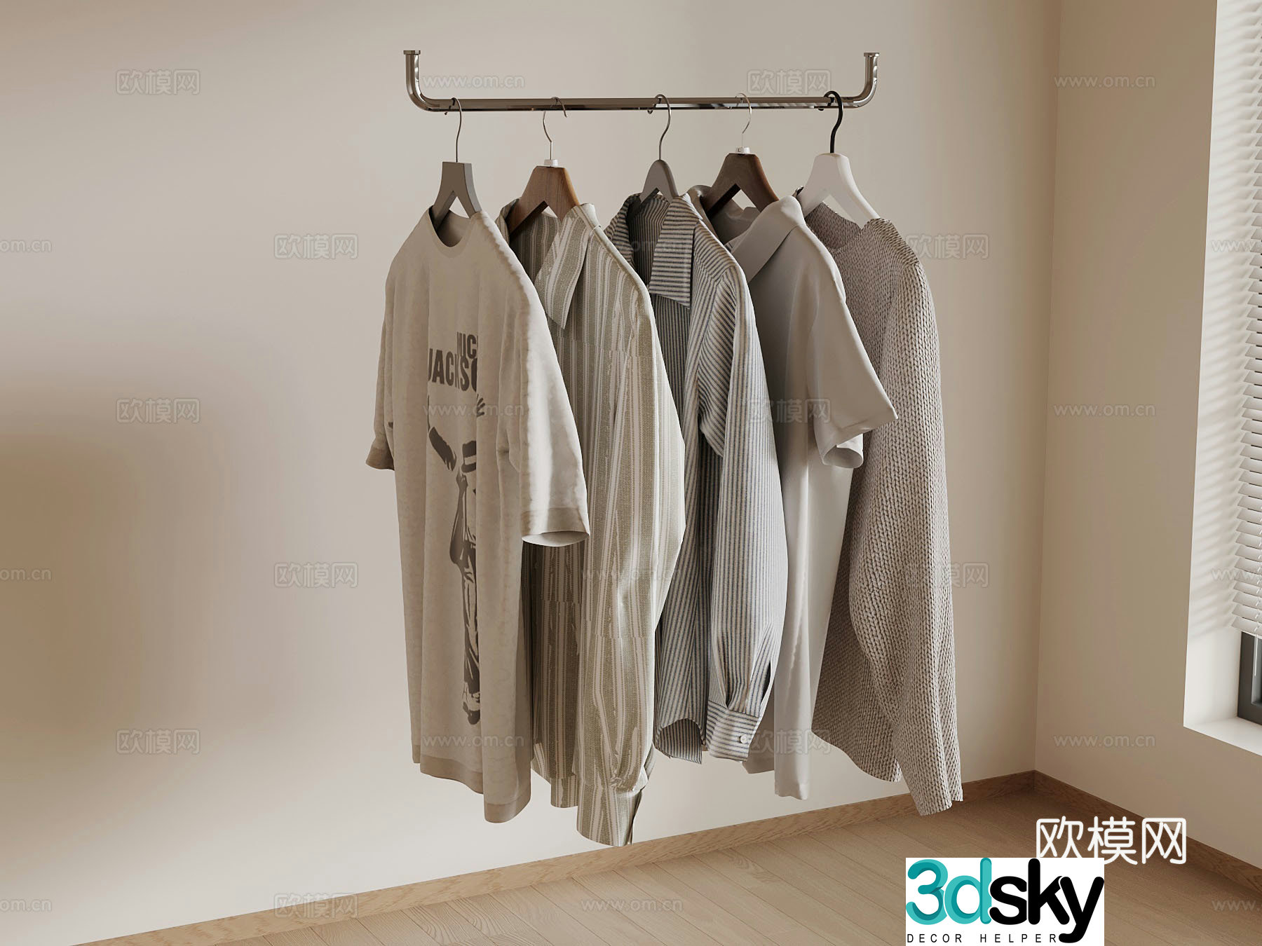 Modern clothes hanging rod Clothes apparel 3d model
