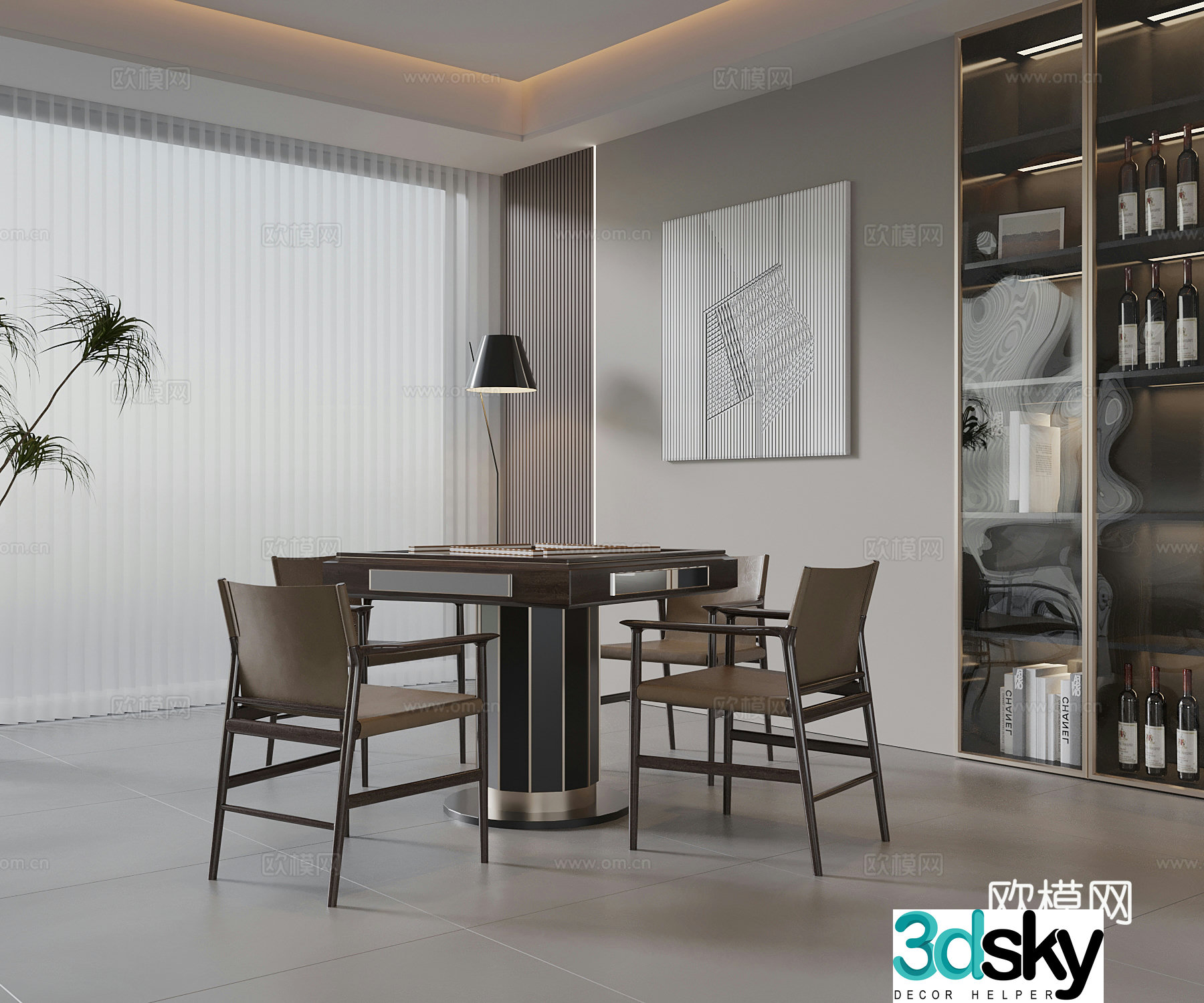 Modern mahjong table chess and card room mahjong room 3d model