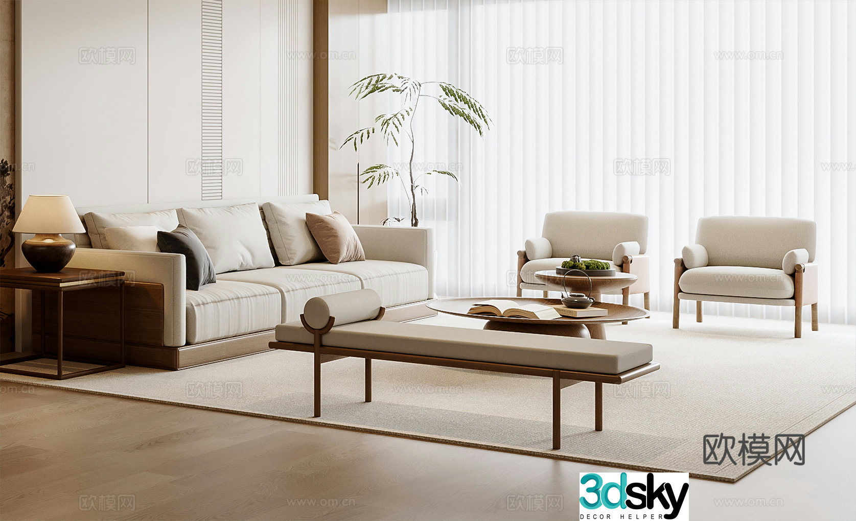 New Chinese sofa coffee table combination 3D model