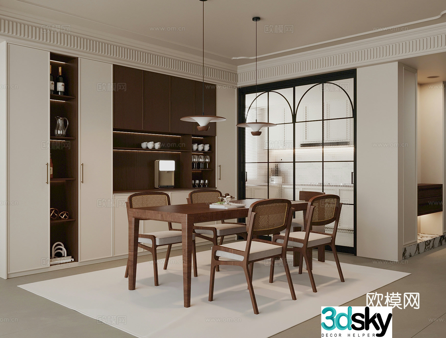 Home Restaurant Jijifeng Restaurant Dining table chair wine cabinet 3D model