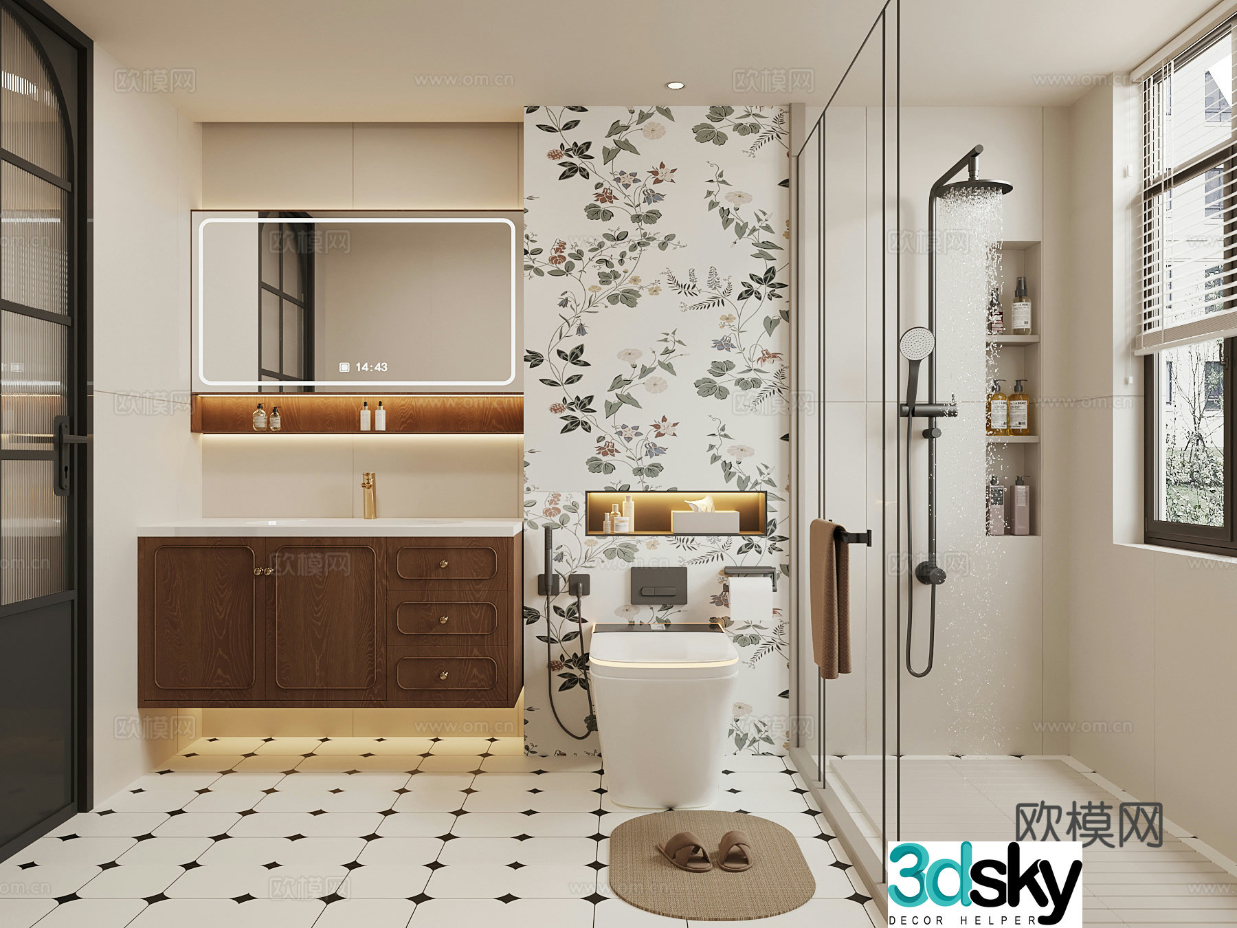 Middle-aged bathroom cabinet toilet 3d model