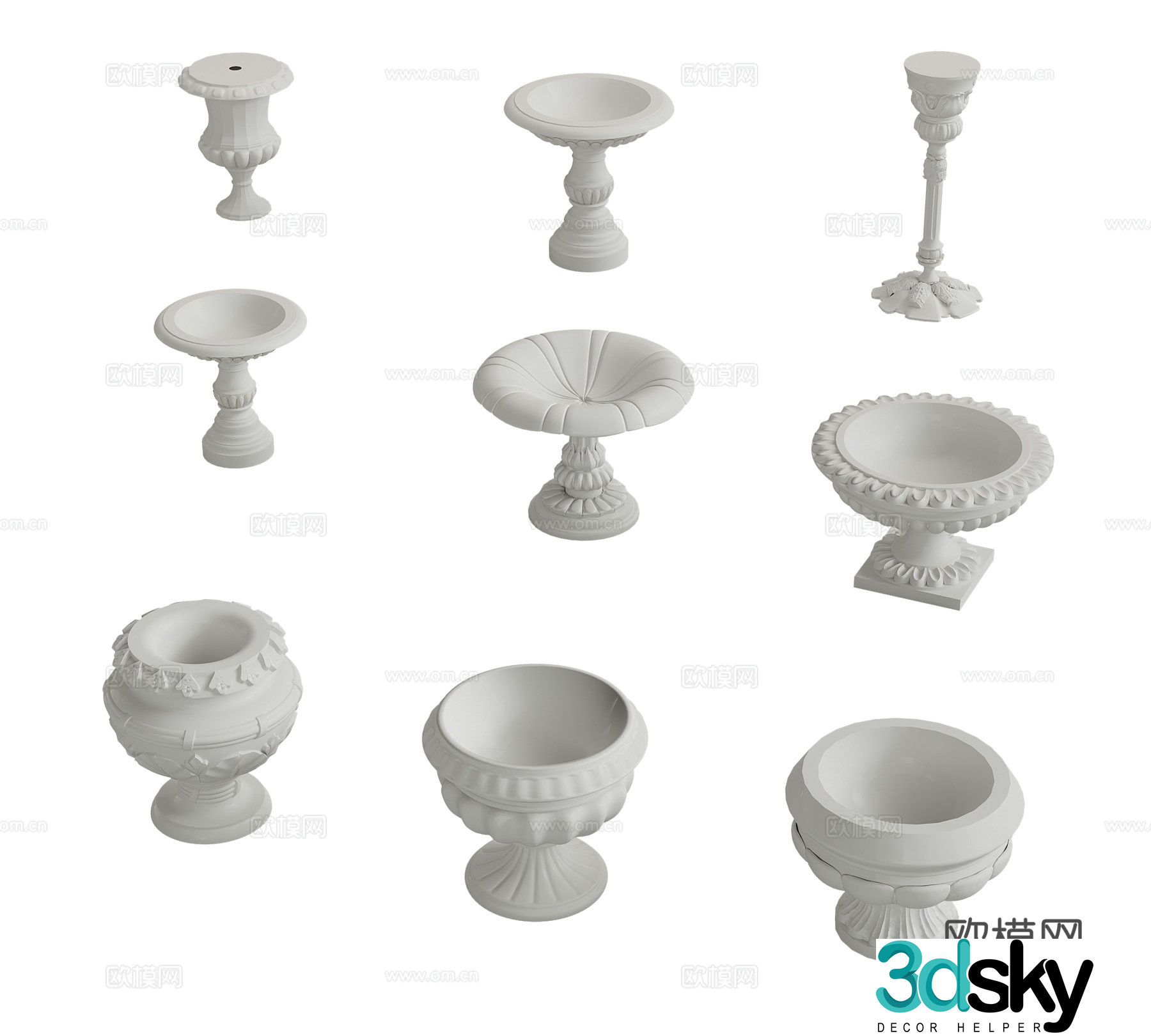 Flower bed European classical Roman fountain Flower pond Gypsum column 3D model