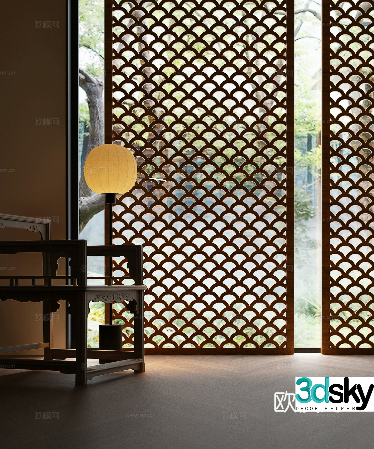New Chinese-style screen Song’s aesthetic screen 3D model