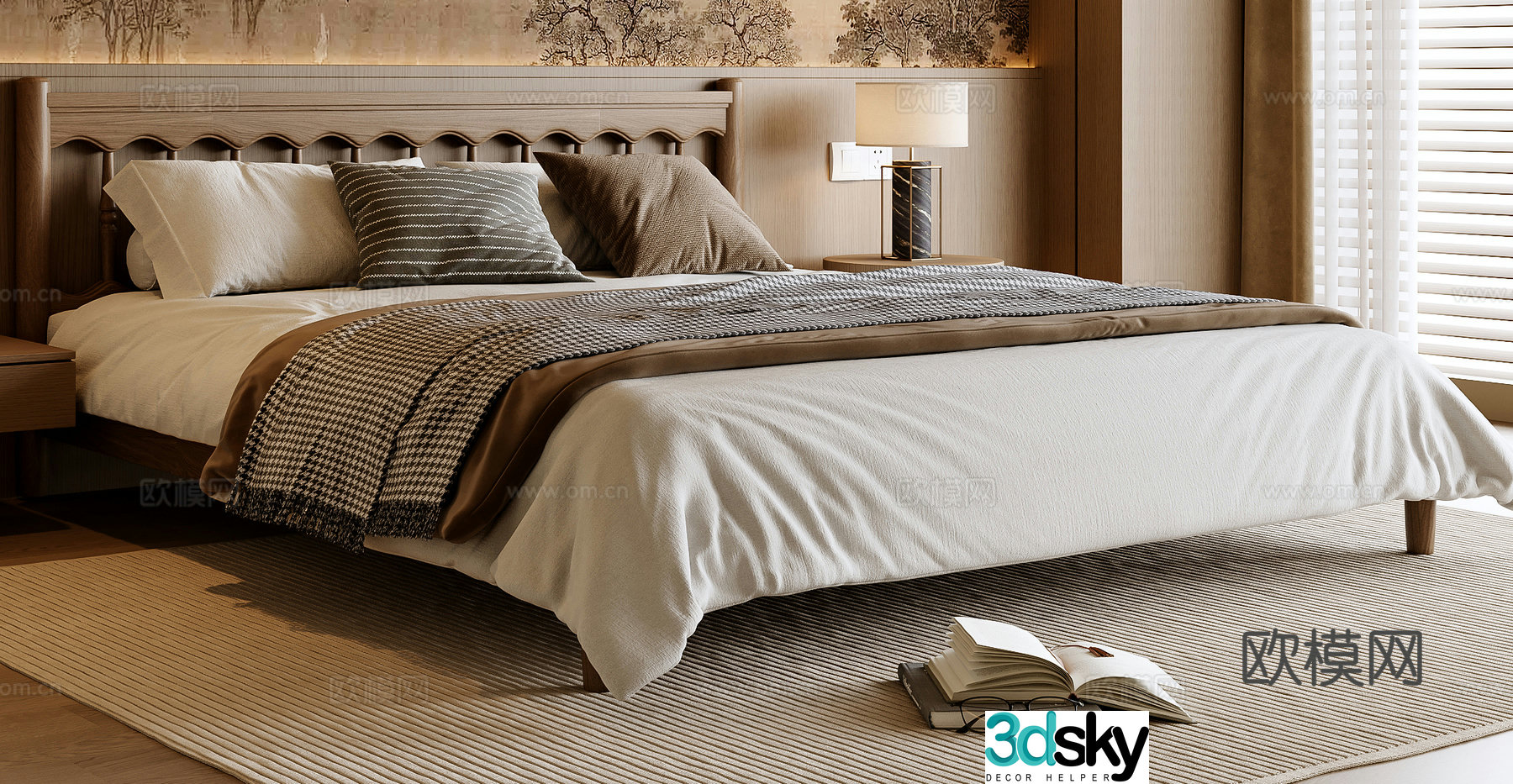 New Chinese style double bed 3D model