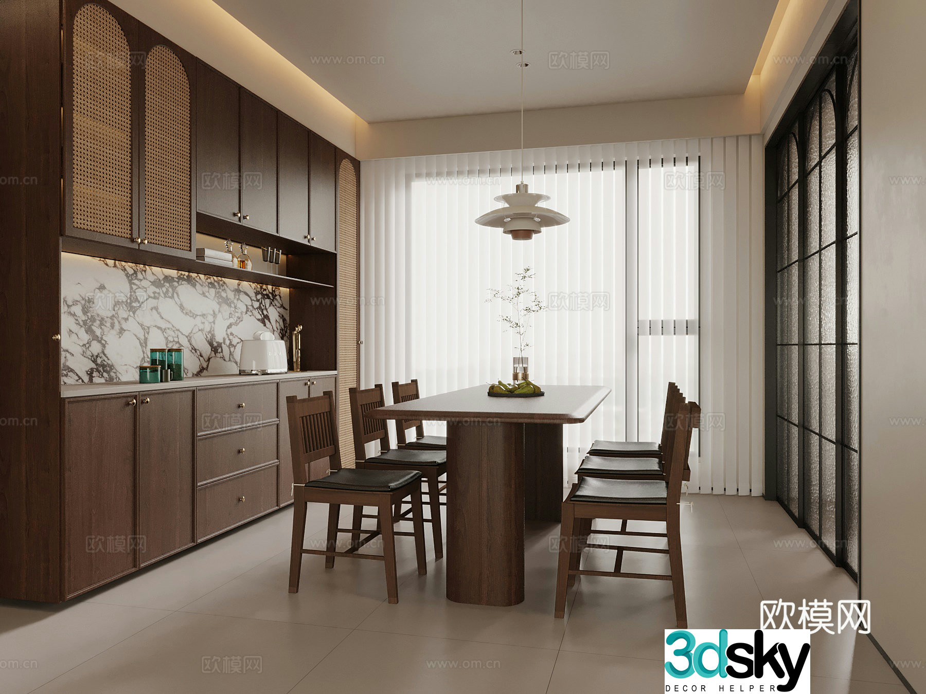 New Chinese restaurant dining table and chair 3D model