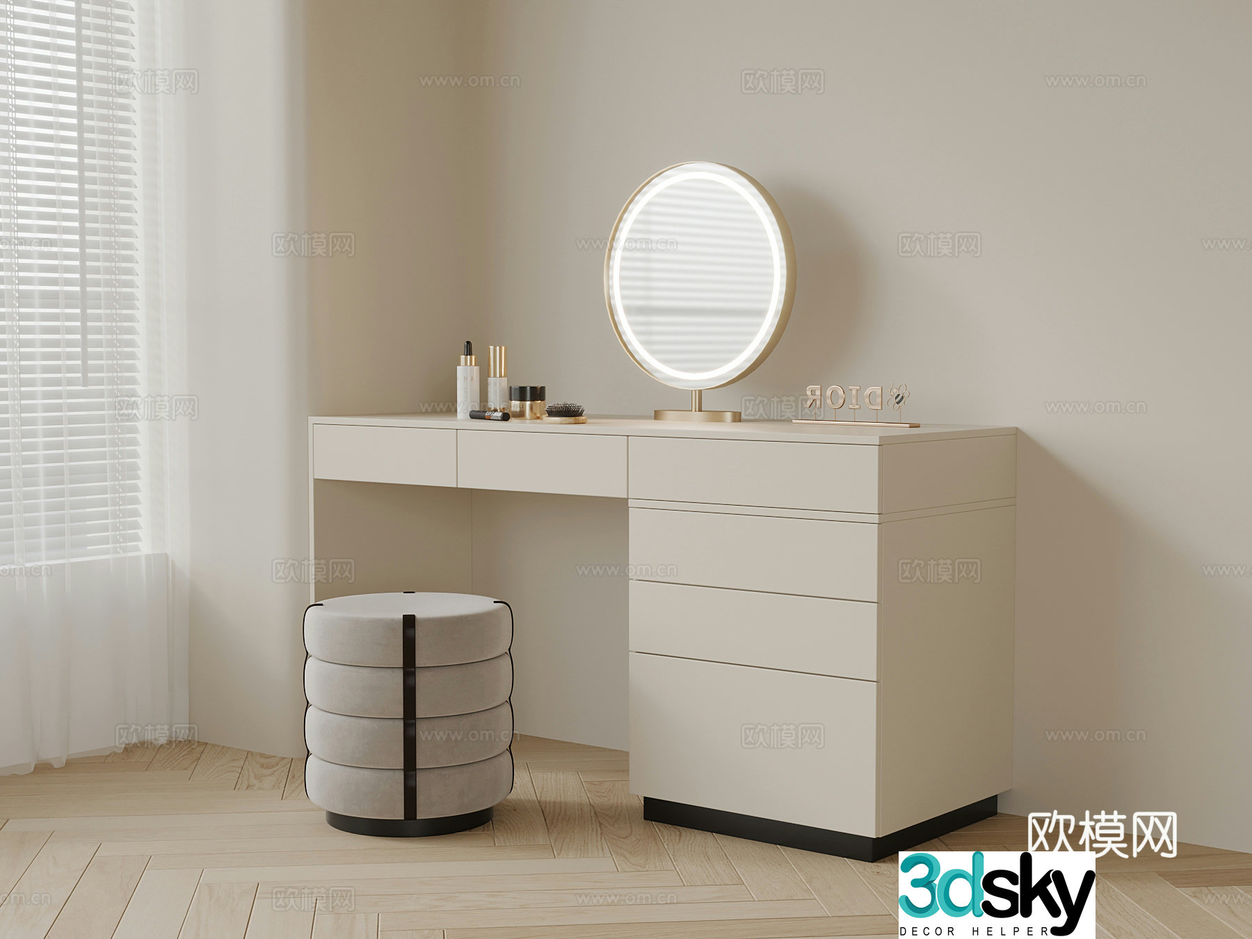 Modern cream dressing table 3d model