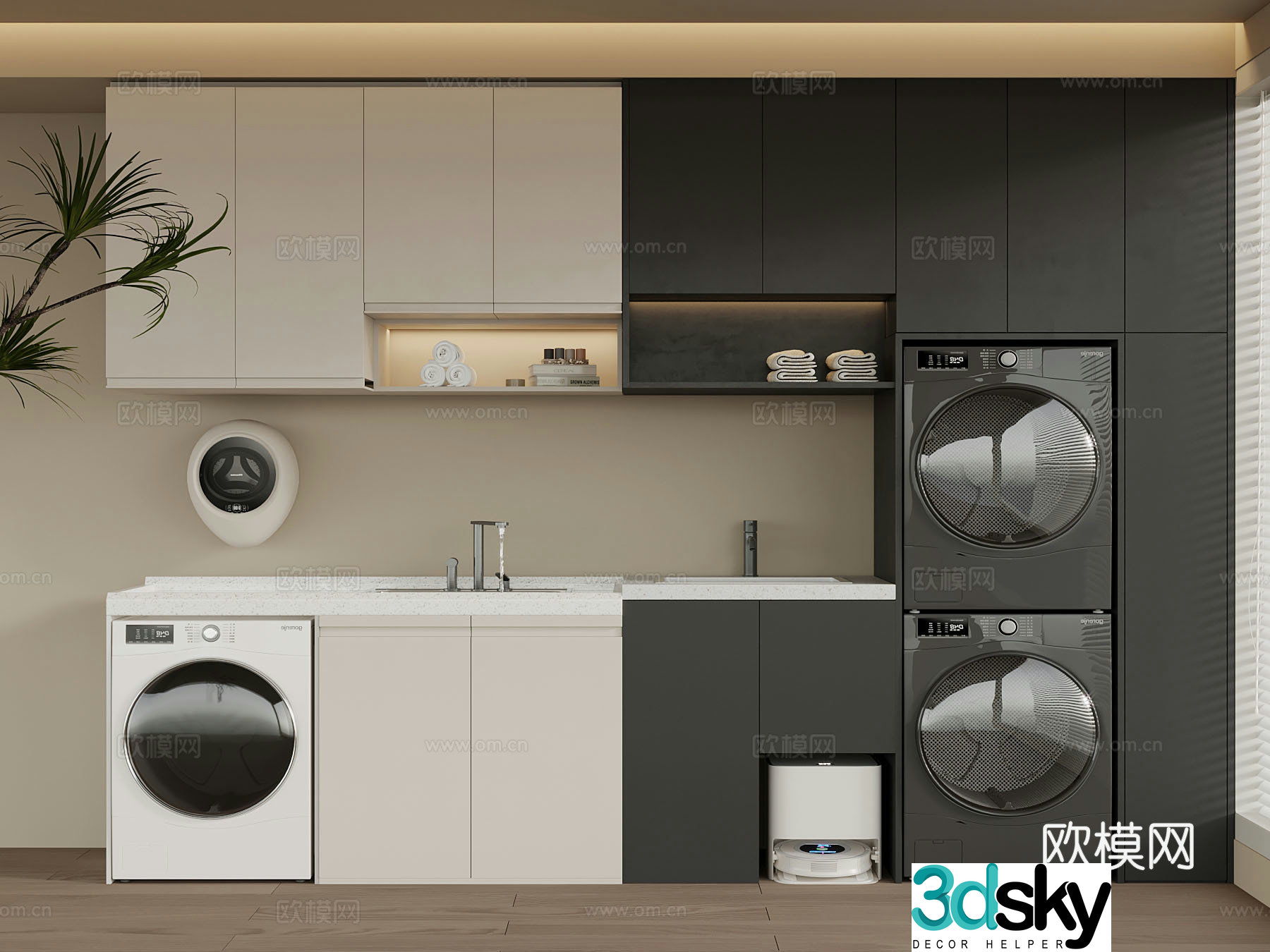 Washing cabinet modern laundry supplies washing machine 3d model