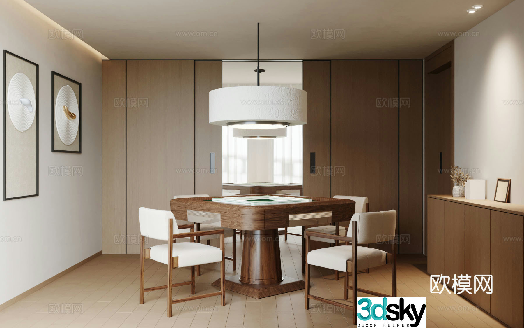 Chess and card room New Chinese mahjong table Chandelier 3D model