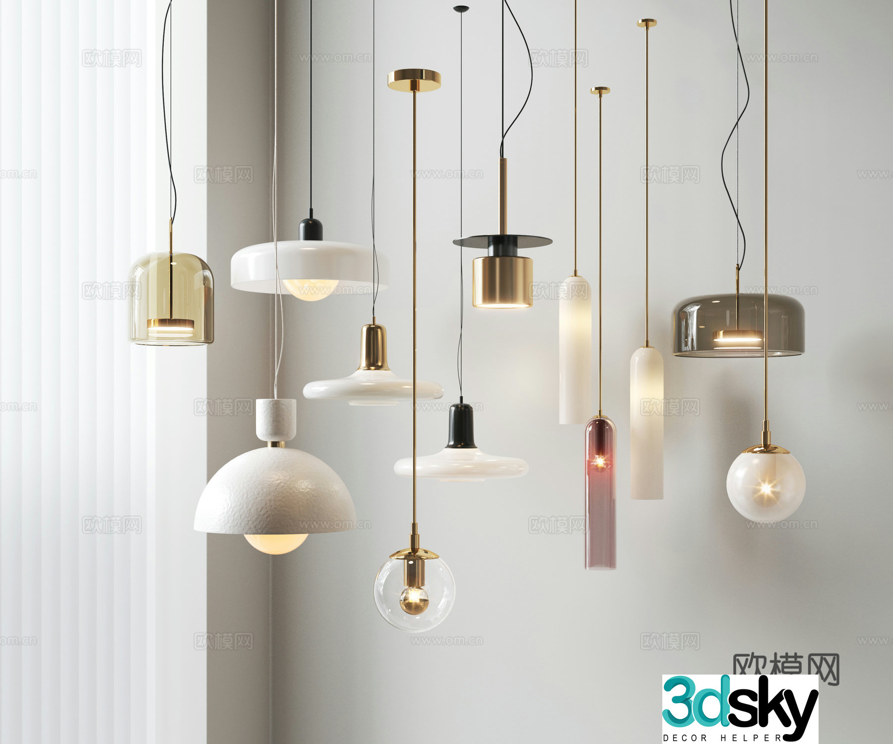 Modern bedside chandelier combination 3d model
