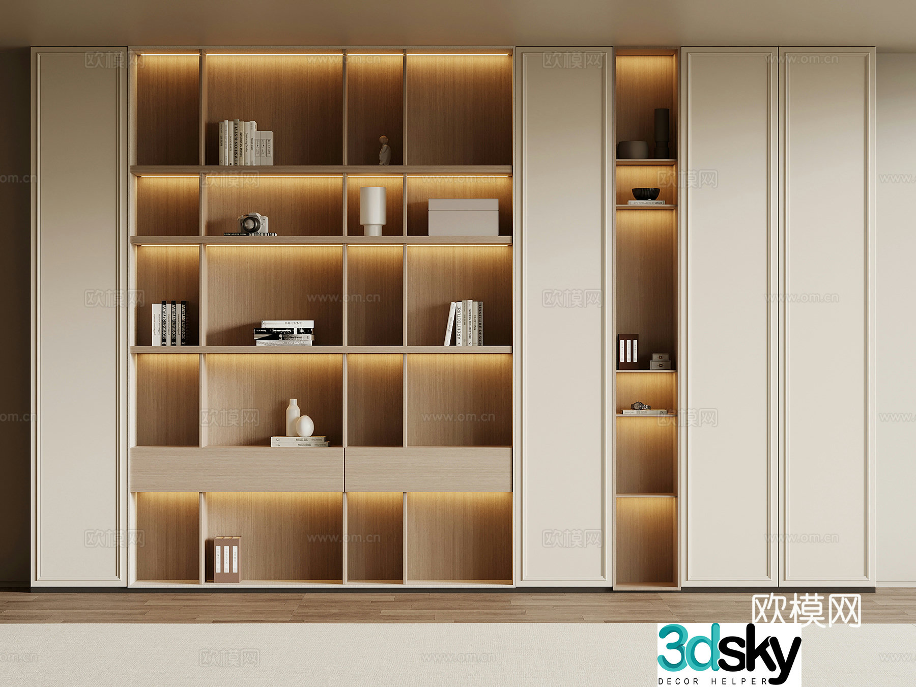 French Creamy Bookcase 3D Model