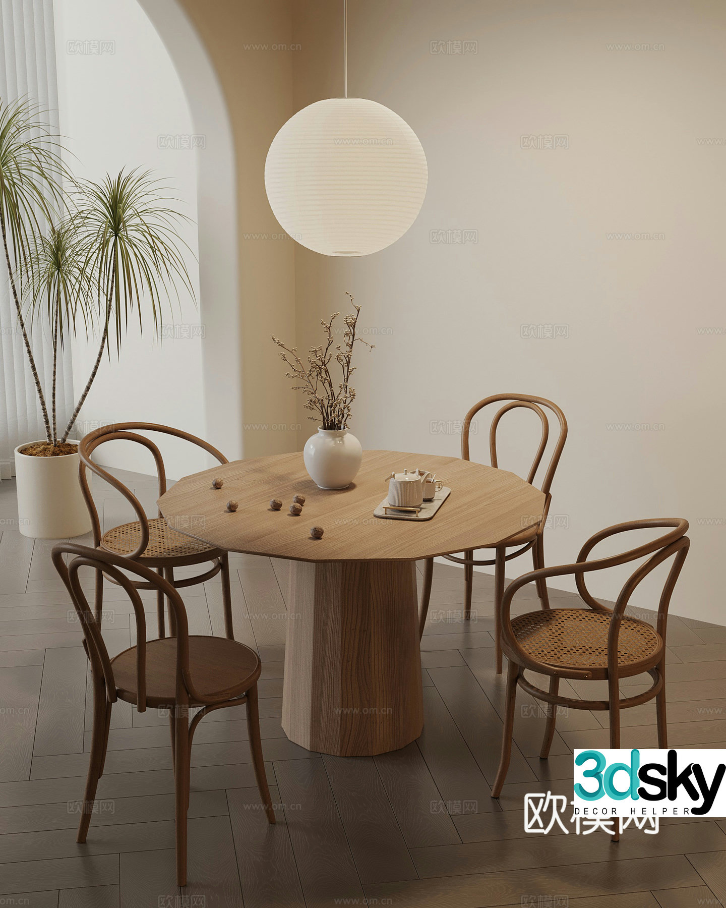Medium style dining table and chair 3D model