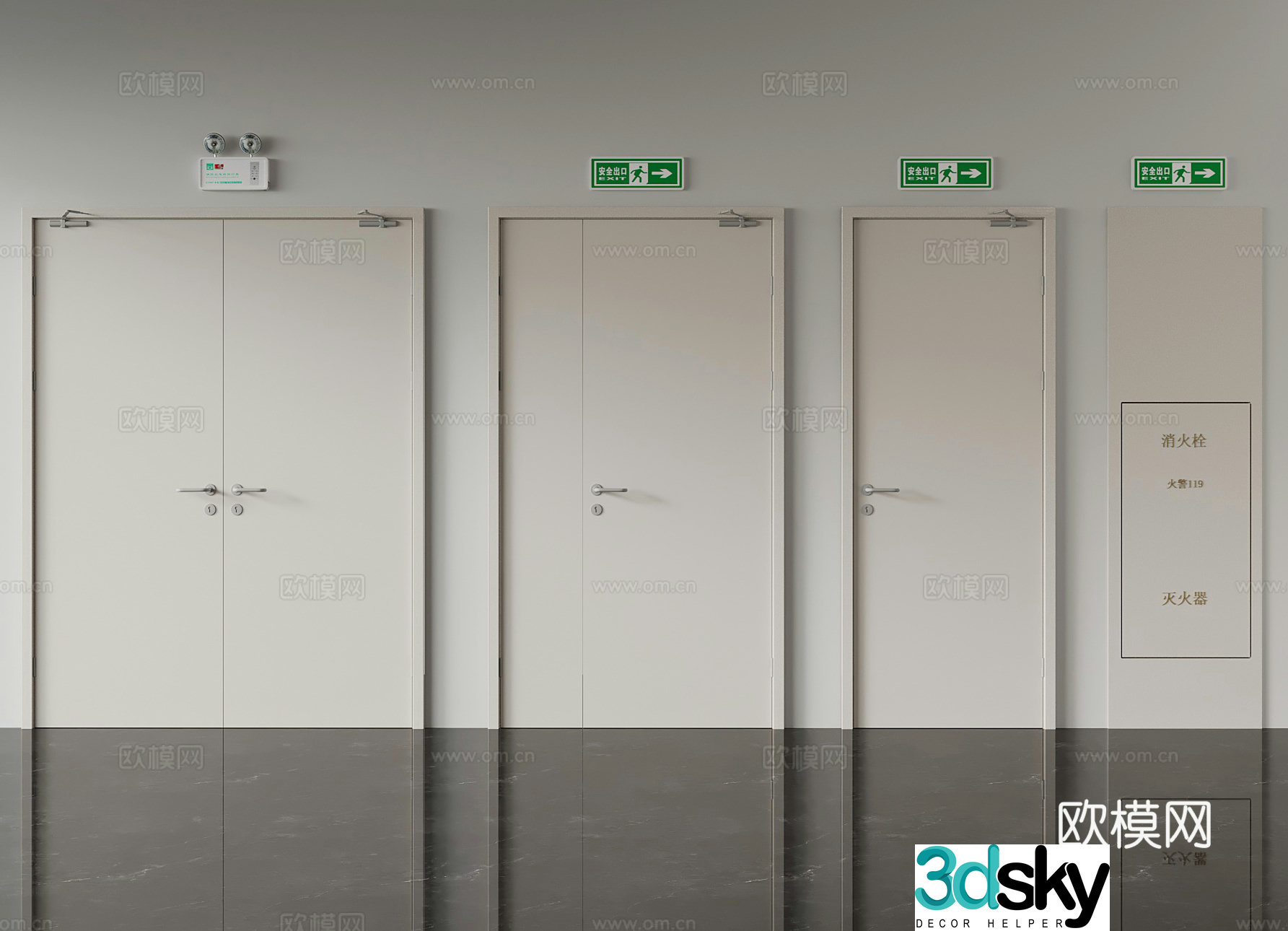 Modern fire door Single-open door Double-open door 3D model