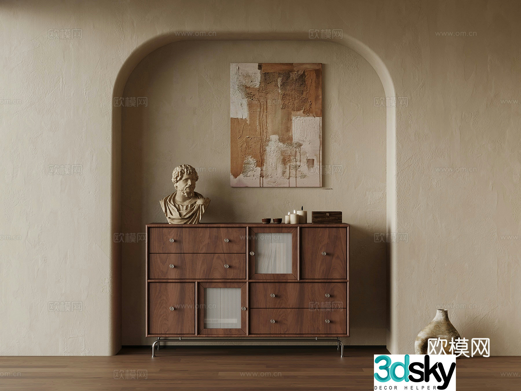 Middle-aged porch cabinet decorative painting 3D model