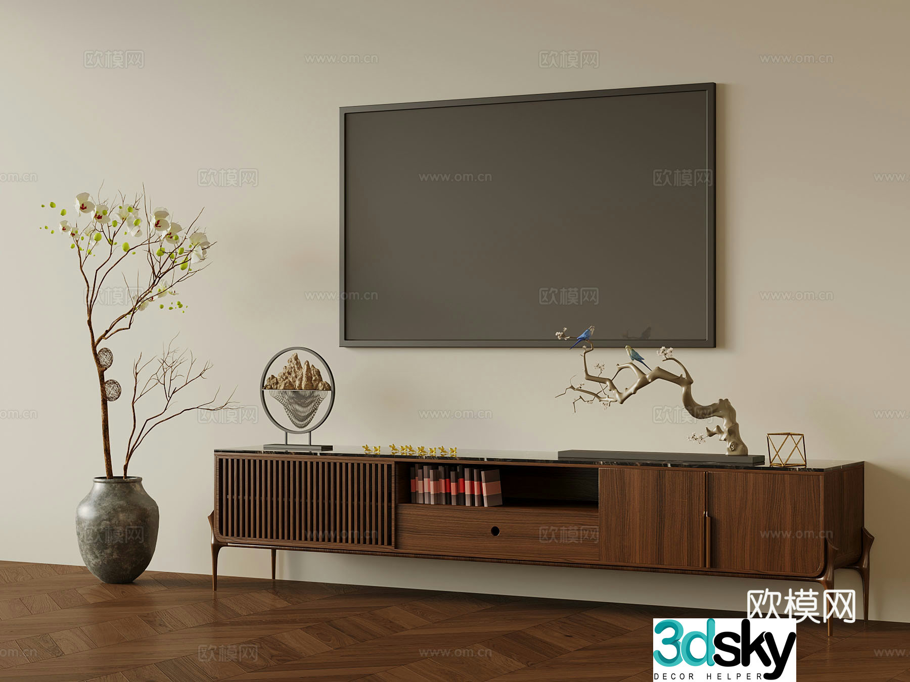 Middle-aged TV cabinet decoration 3d model
