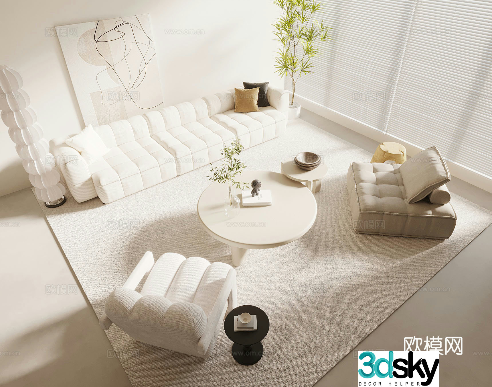 Modern cream style sofa coffee table 3d model