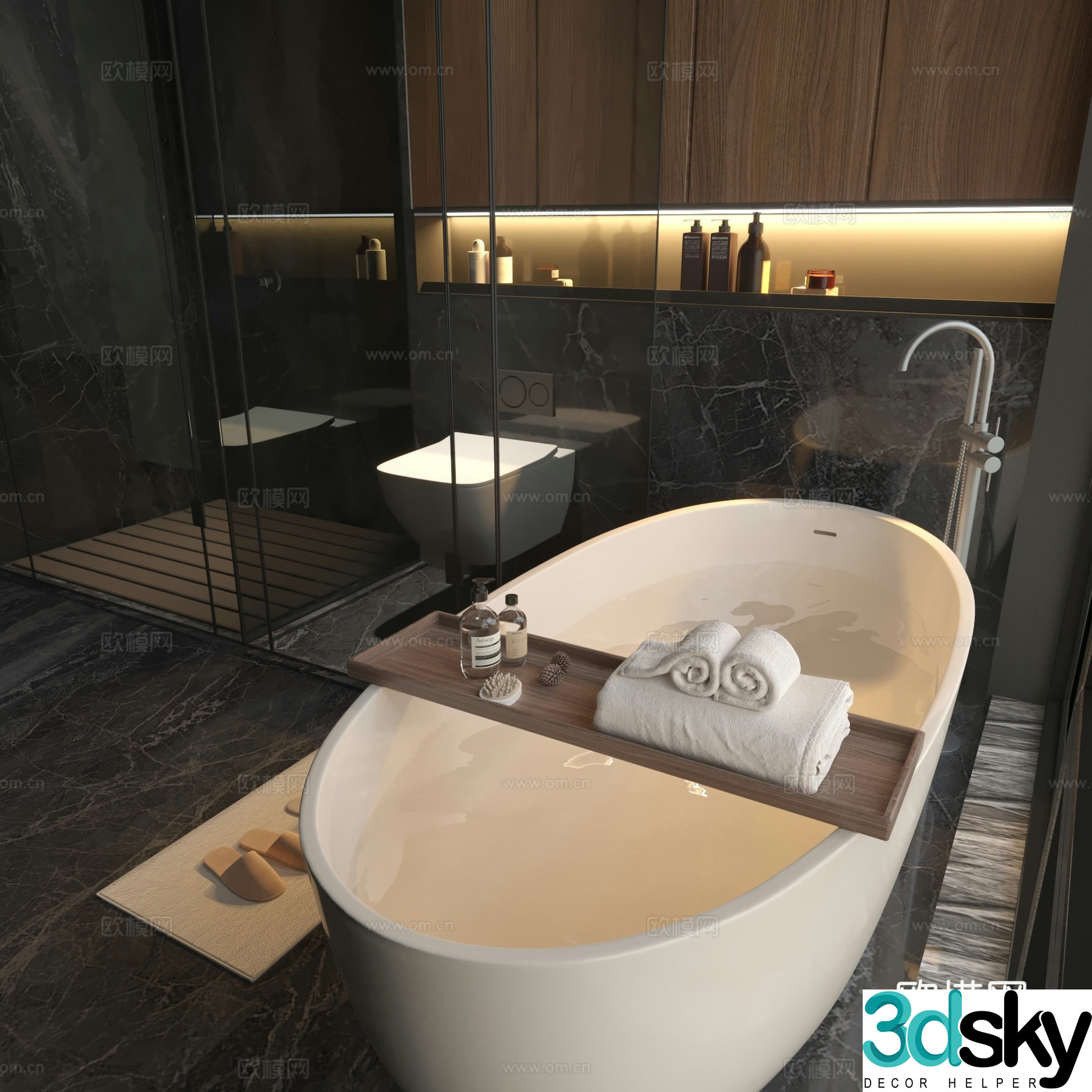 Modern bathroom bathtub Hotel bathroom rain partition 3D model