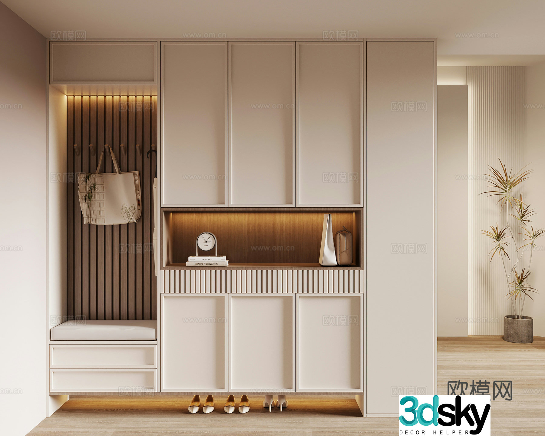 Modern cream style shoe cabinet entrance cabinet 3d model