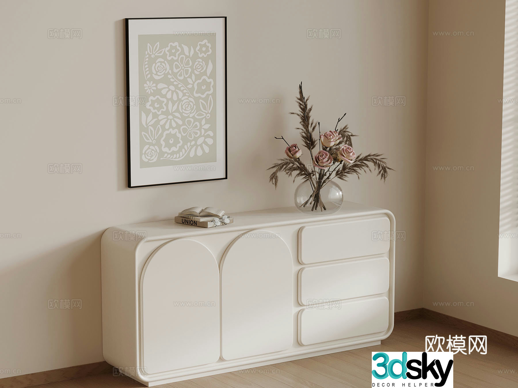Side cabinet Creamy wind side cabinet Porch cabinet 3D model