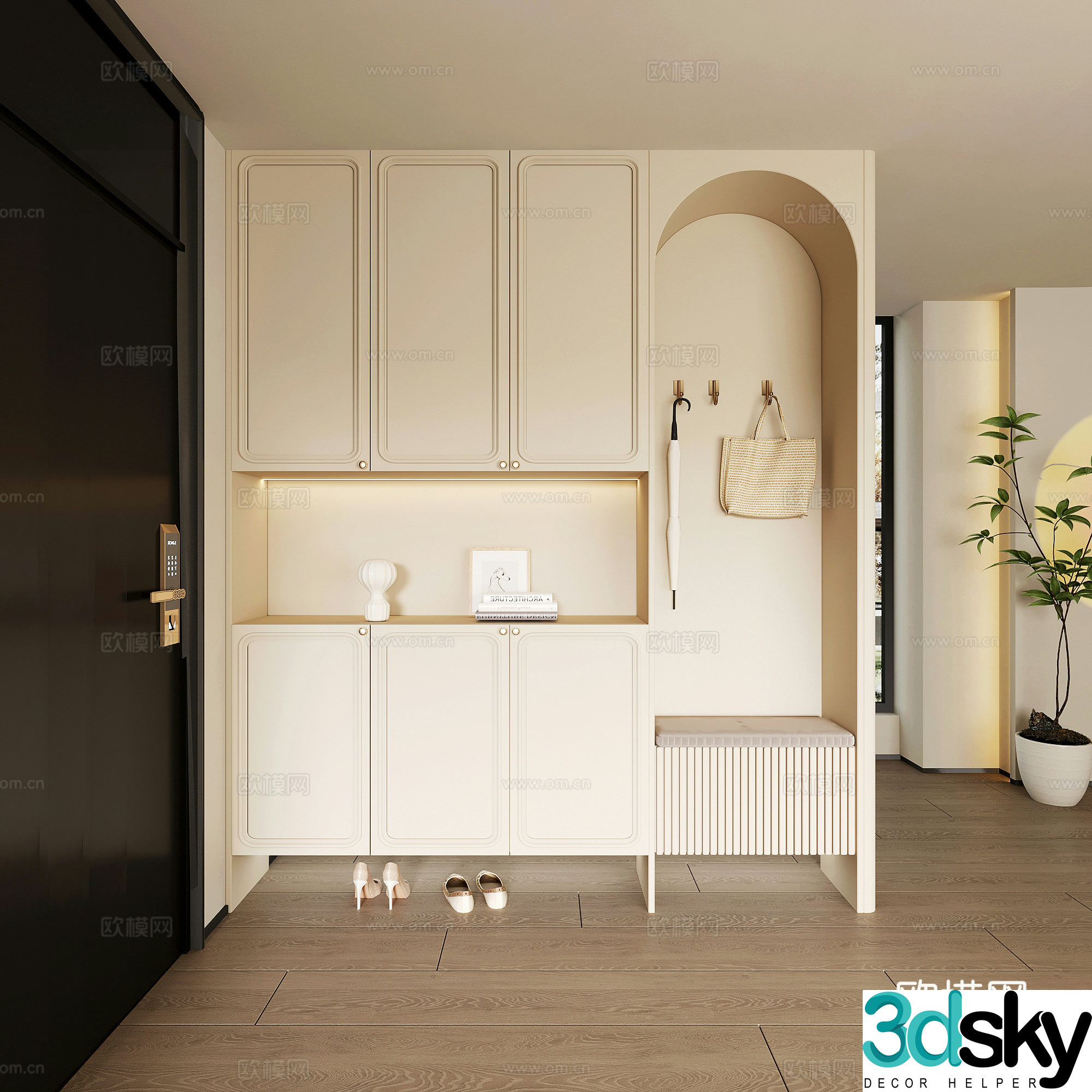 French cream style entrance shoe cabinet 3D model