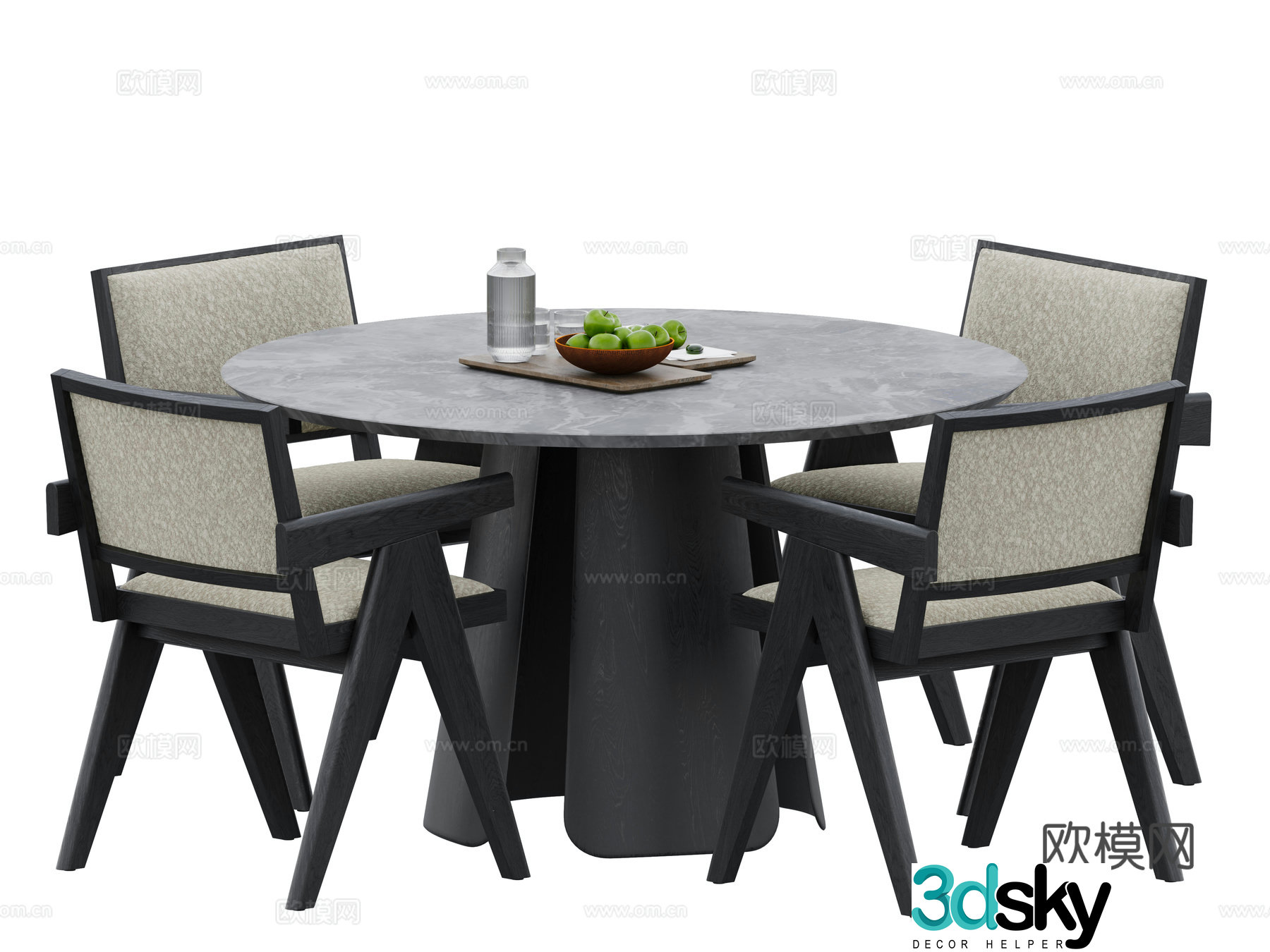 Modern dining table and chair combination 3D model