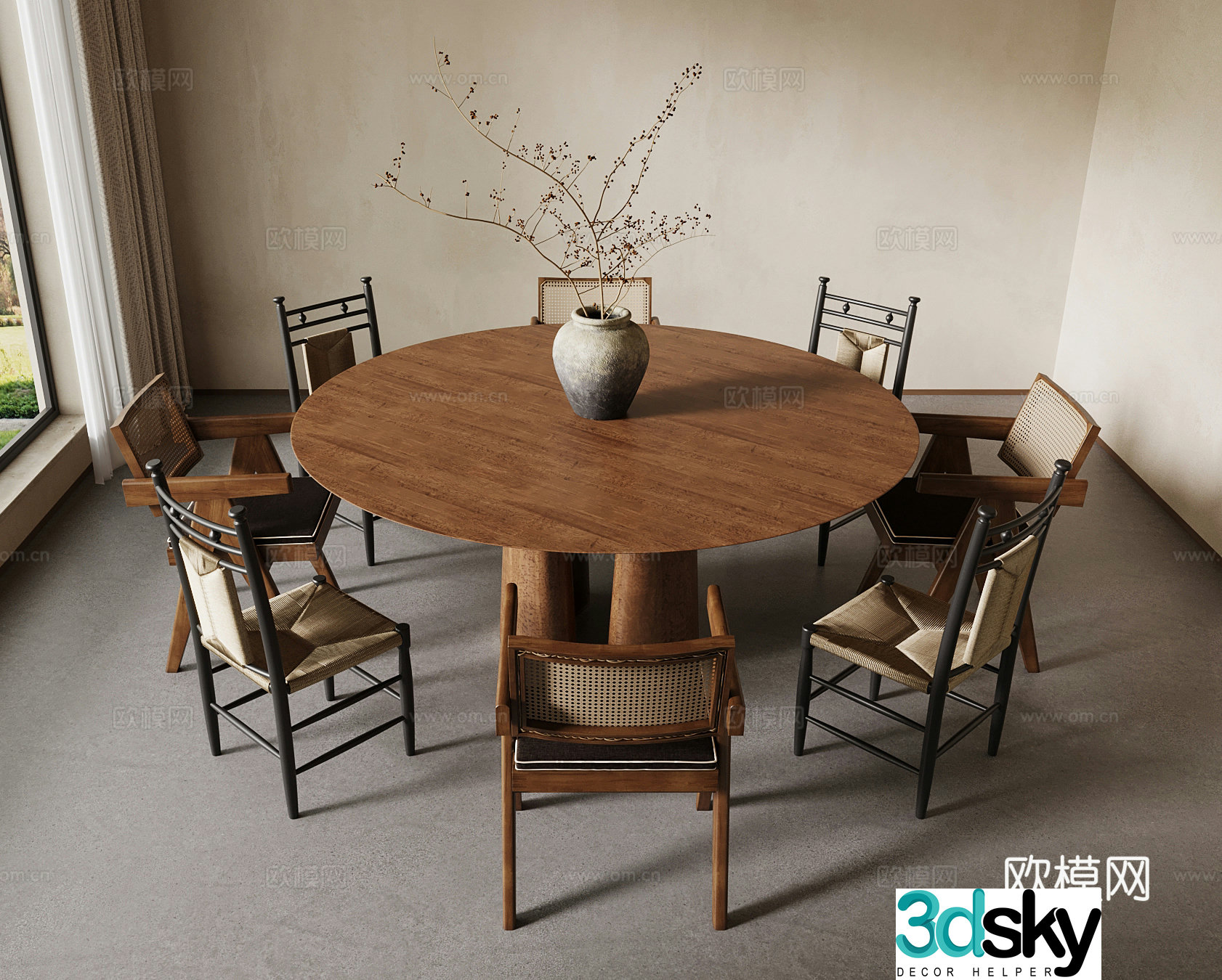Dining table Wasabi medieval style dining table and chair dining stool 3D model