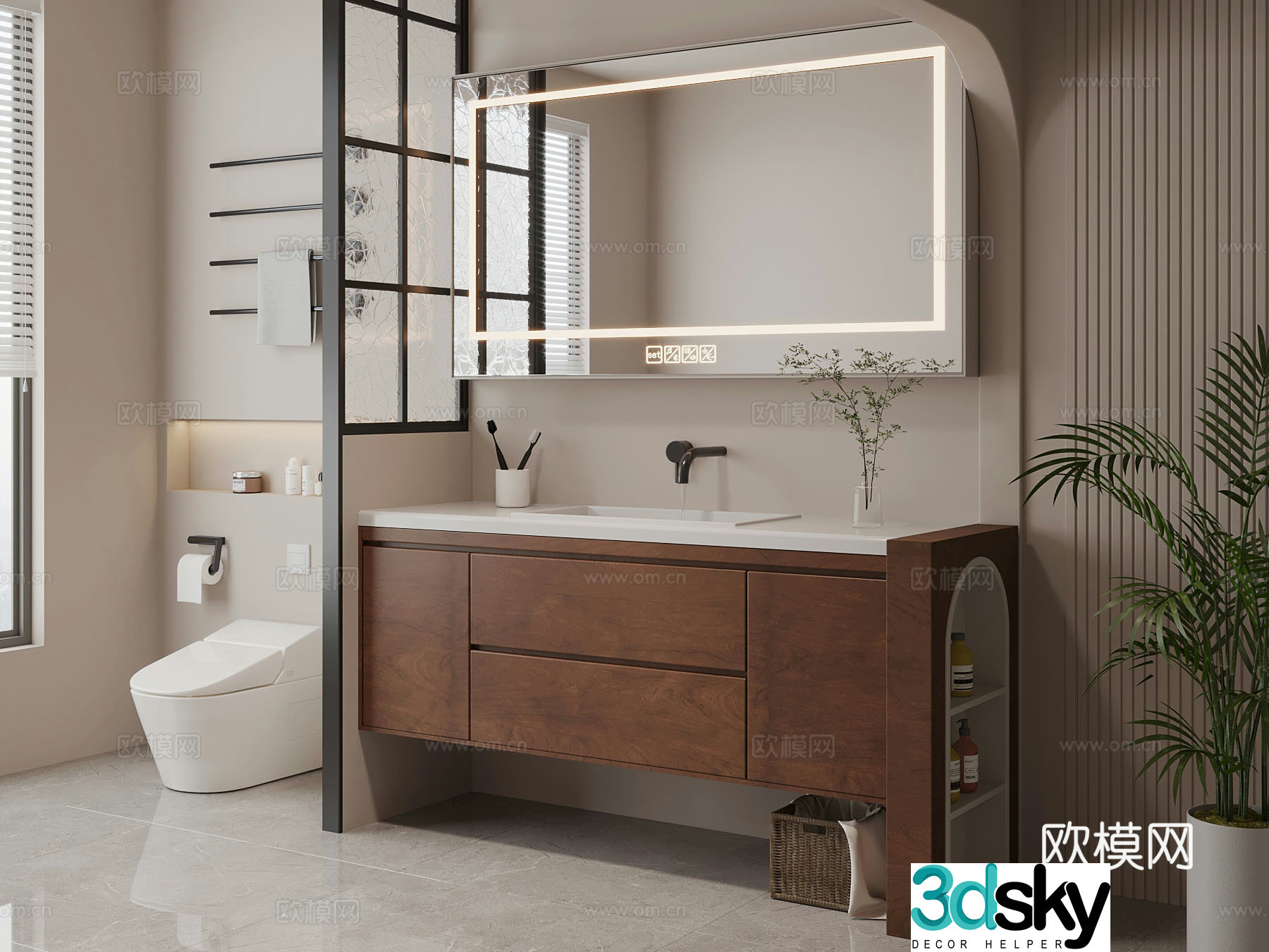 Middle-aged bathroom cabinet toilet 3d model
