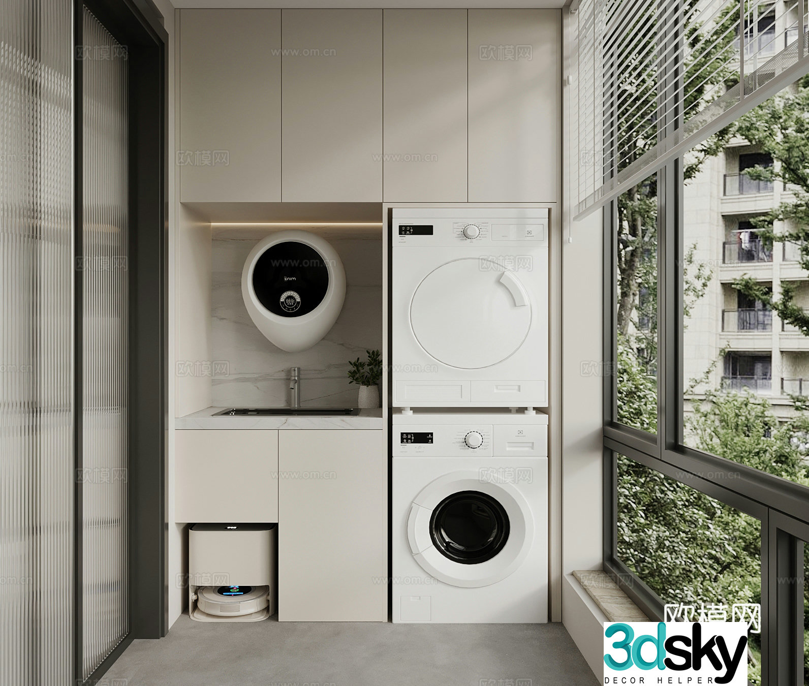 Modern balcony washing machine cabinet 3d model