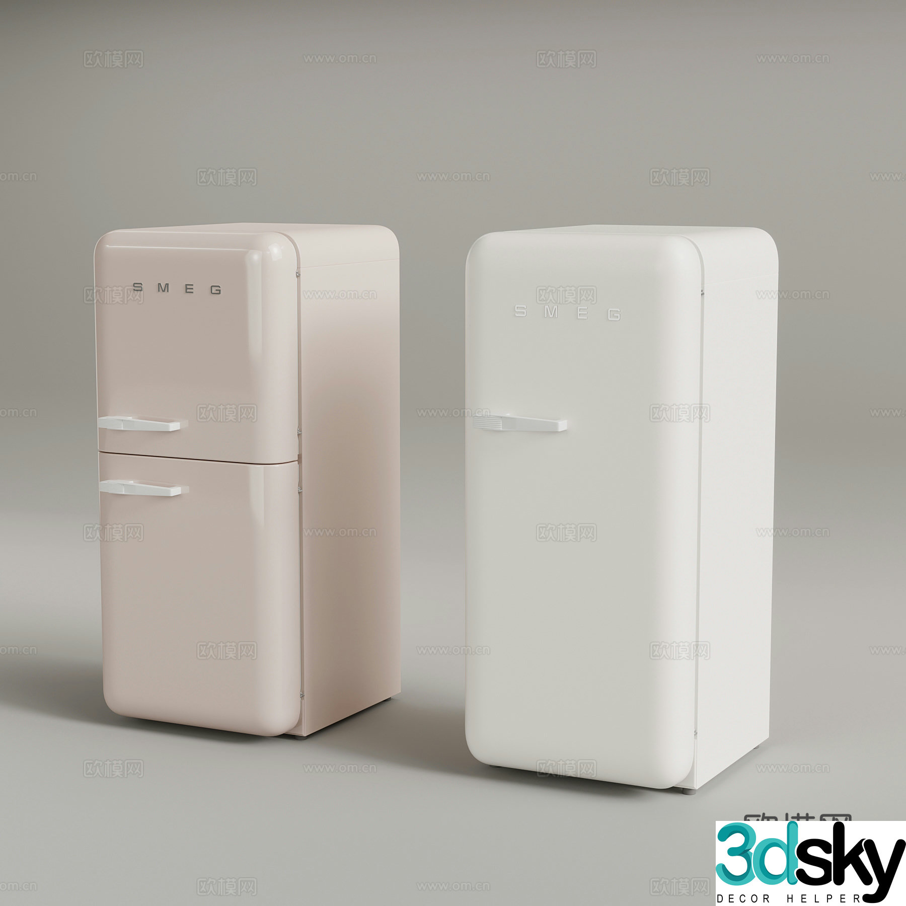 Modern creamy refrigerator mini refrigerator small refrigerator 3d model