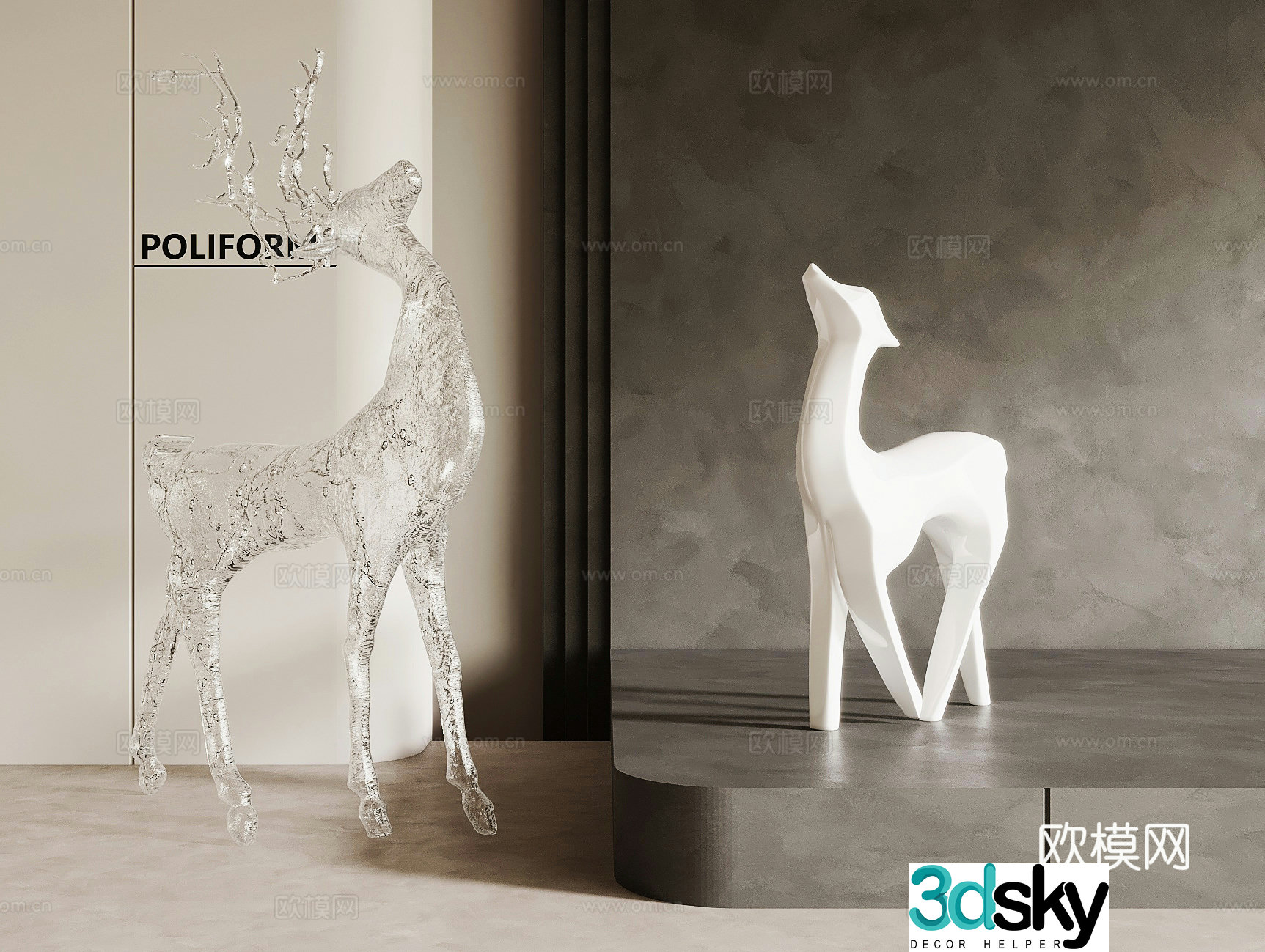 Modern crystal deer sculpture 3d model
