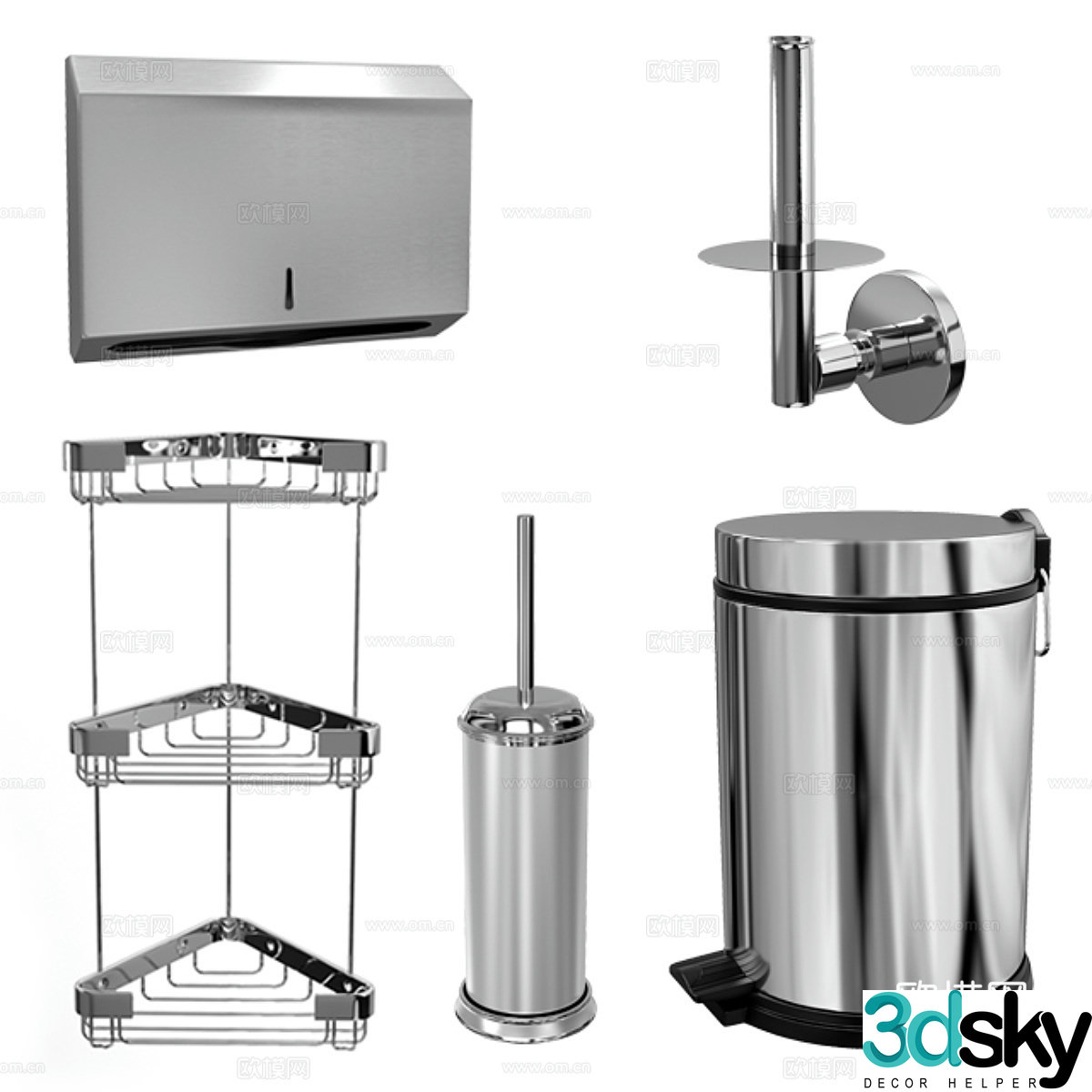 Stainless steel bathroom accessories 3d model