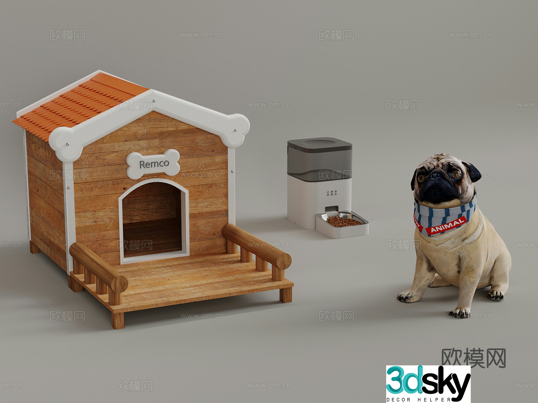 Modern pet dog feeder kennel 3d model