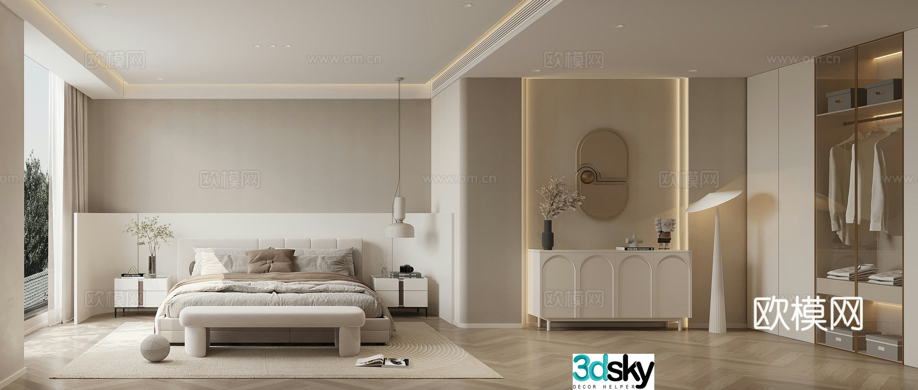 Creamy Bedroom Cloakroom 3d Model