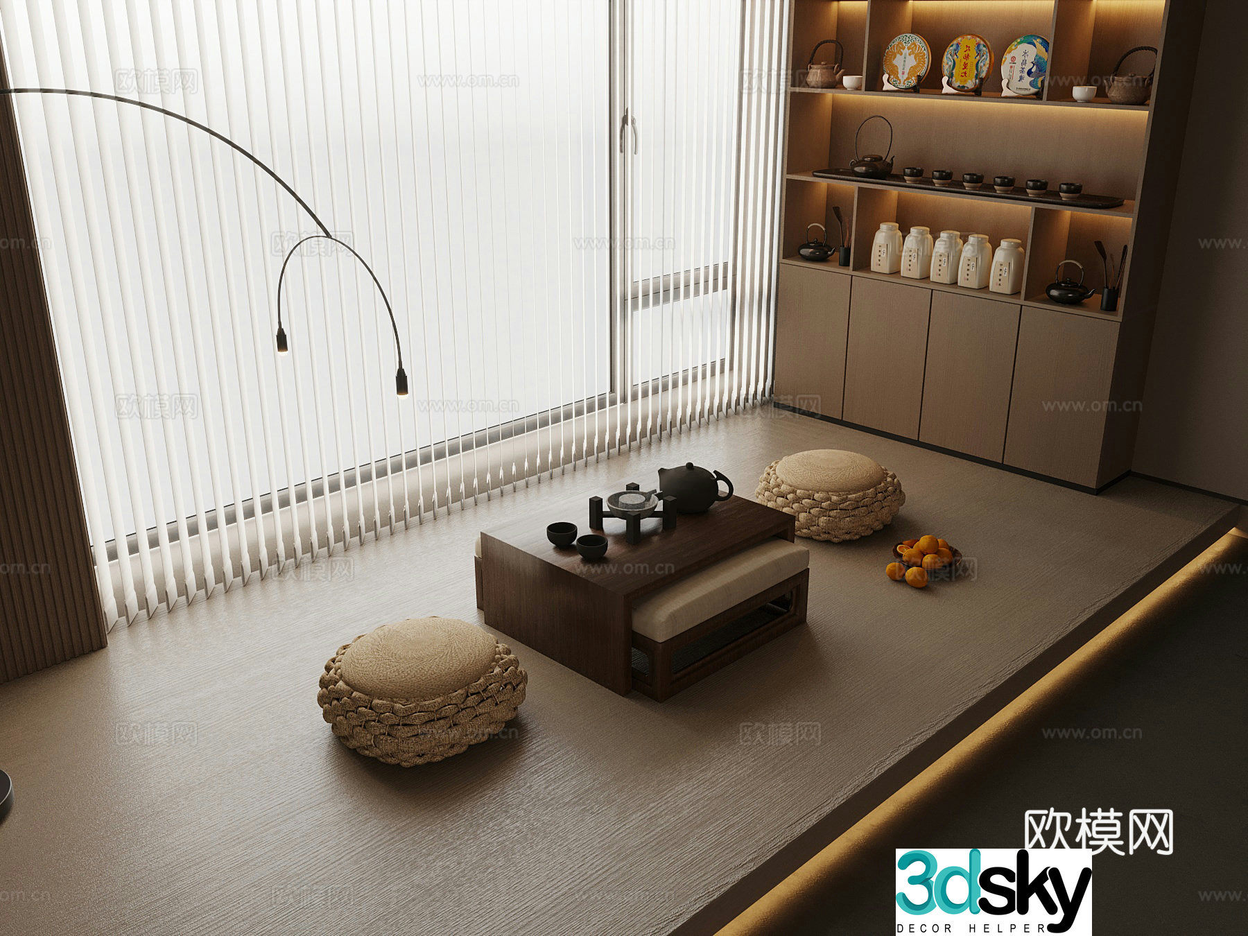 New Chinese-style tea room tatami tea table 3D model
